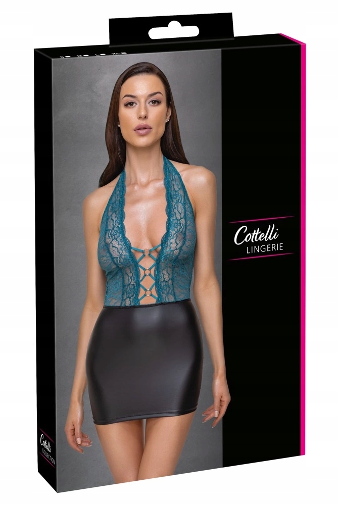 Cottelli Lingerie černá matná šaty s krajkovou horní částí L