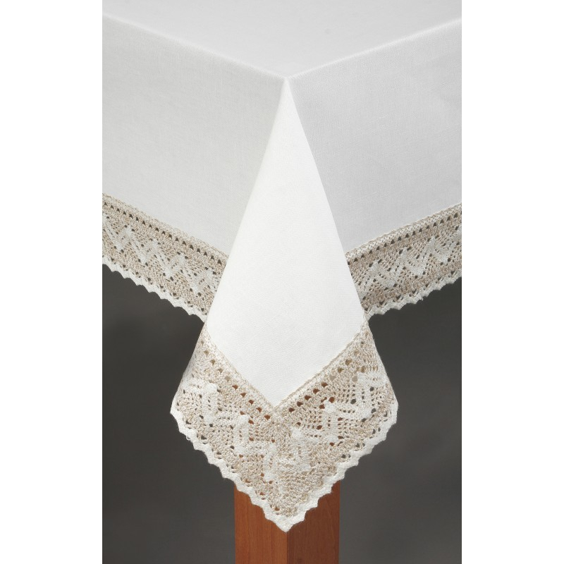 Irys Obrus lniany z koronką Aneta 50% len 50% bawełna 140x220 ecru