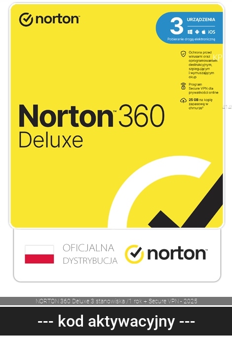 NORTON 360 Deluxe 3 stanowiska /1 rok + Secure VPN - 2025