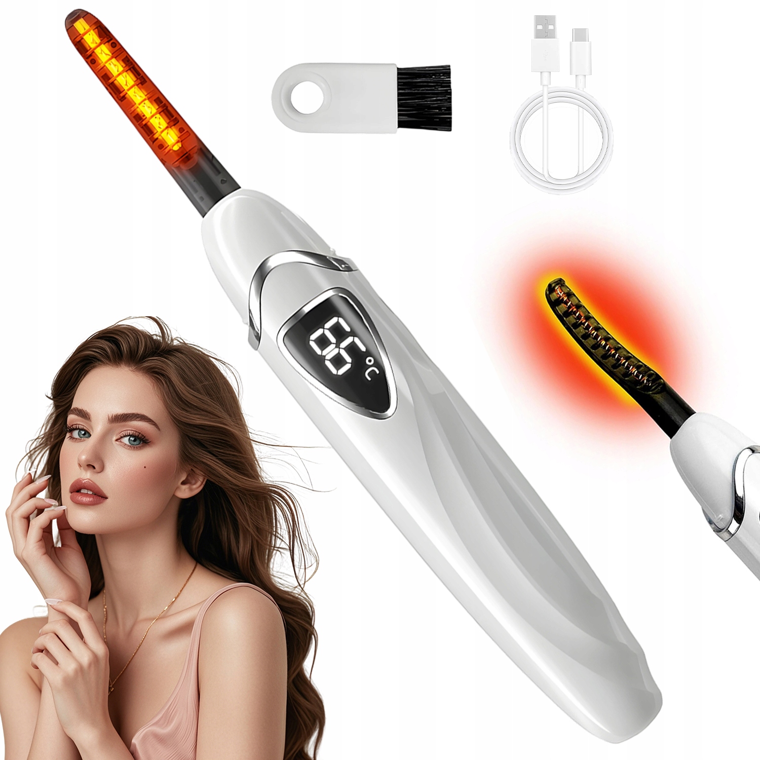 Elektrická Řasenka S Displejem Teploty 60-90°C 5 MM Usb Bílá