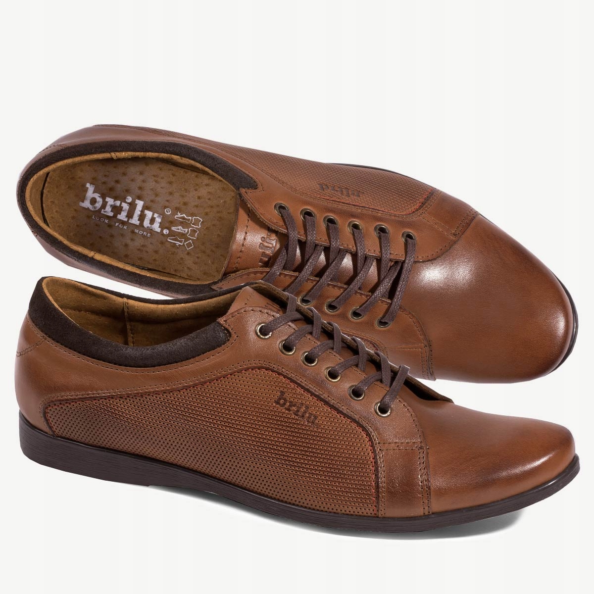 BRILU BUTY CASUAL SZNUROWANE SKÓRZANE BRĄZOWE 41
