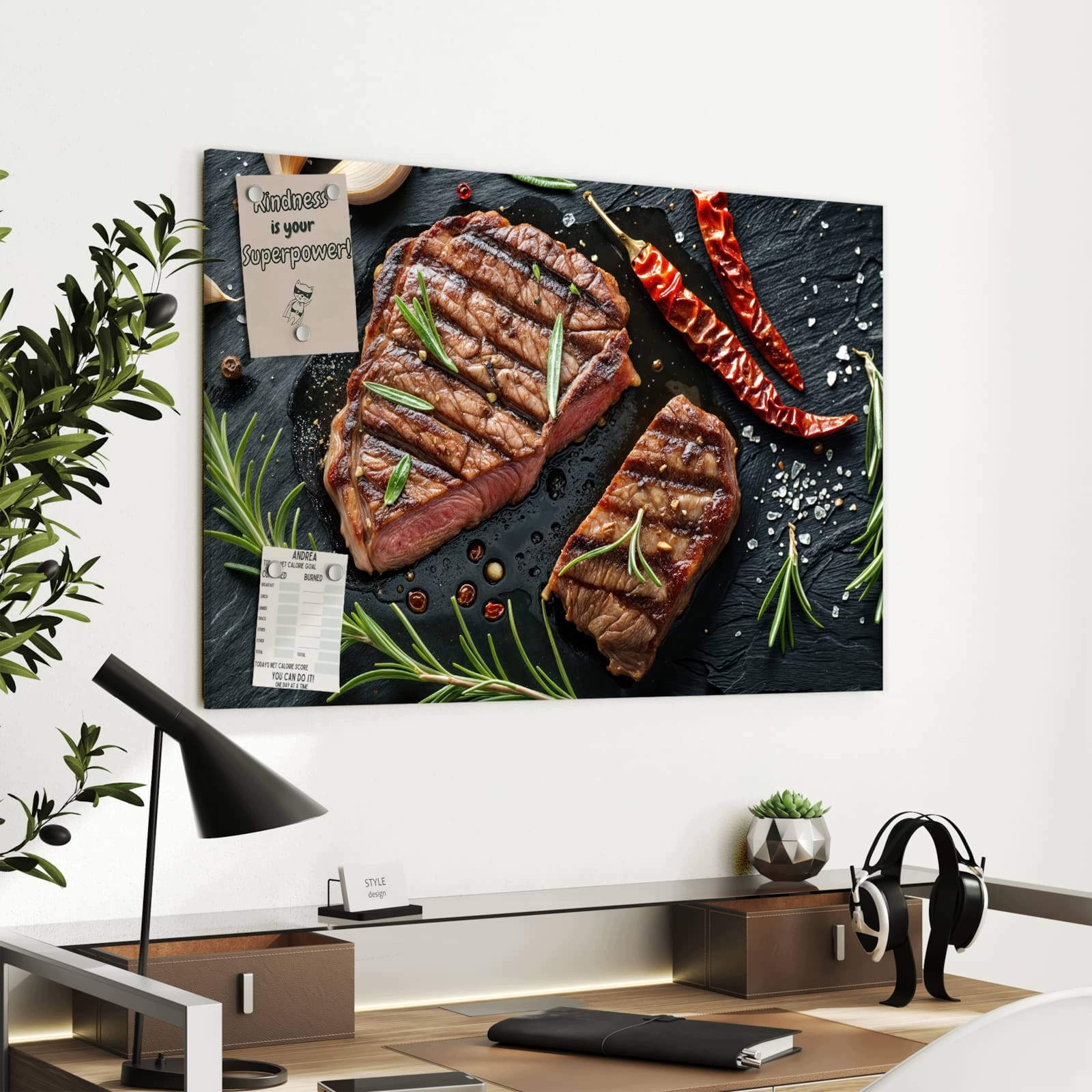 Magnetická tabule Šťavnaté Steak s rozmarýnem 90 × 60 cm