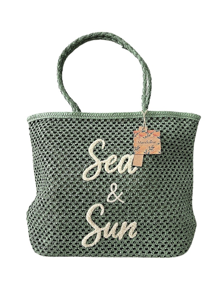 Mandoline shopper kabelka s košíkem na rameno zelená s nápisem