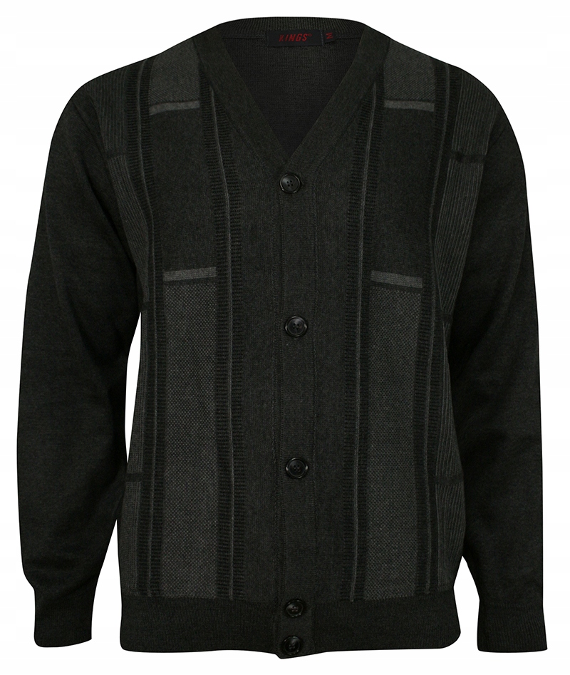 

Popielaty Sweter Męski Kardigan- Guziki Kings XL