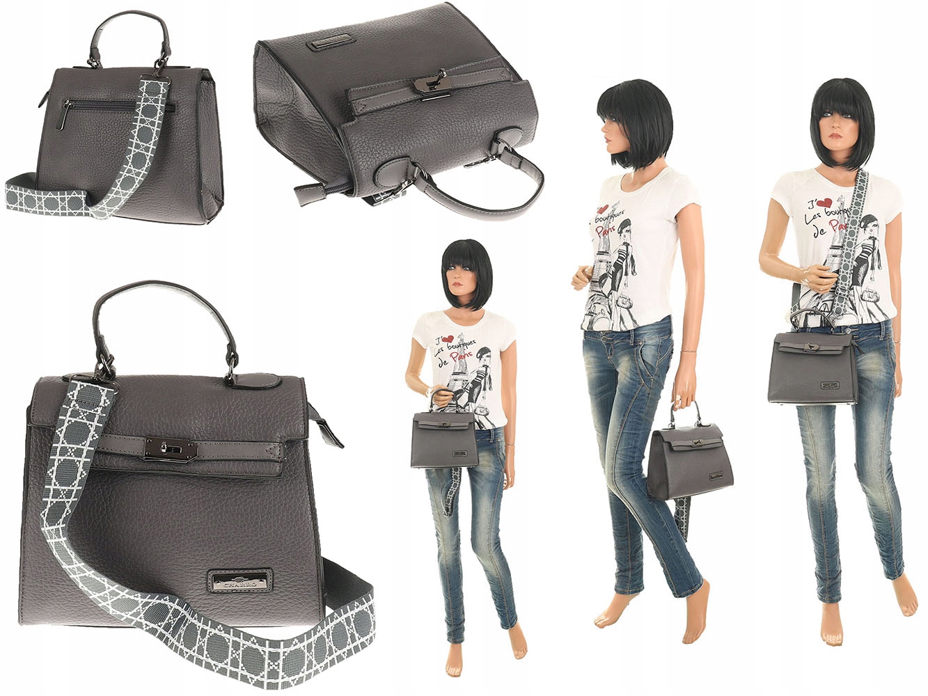 Klasyczna Elegancka Torebka Damska listonoszka 12307 Wysokość 21 cm