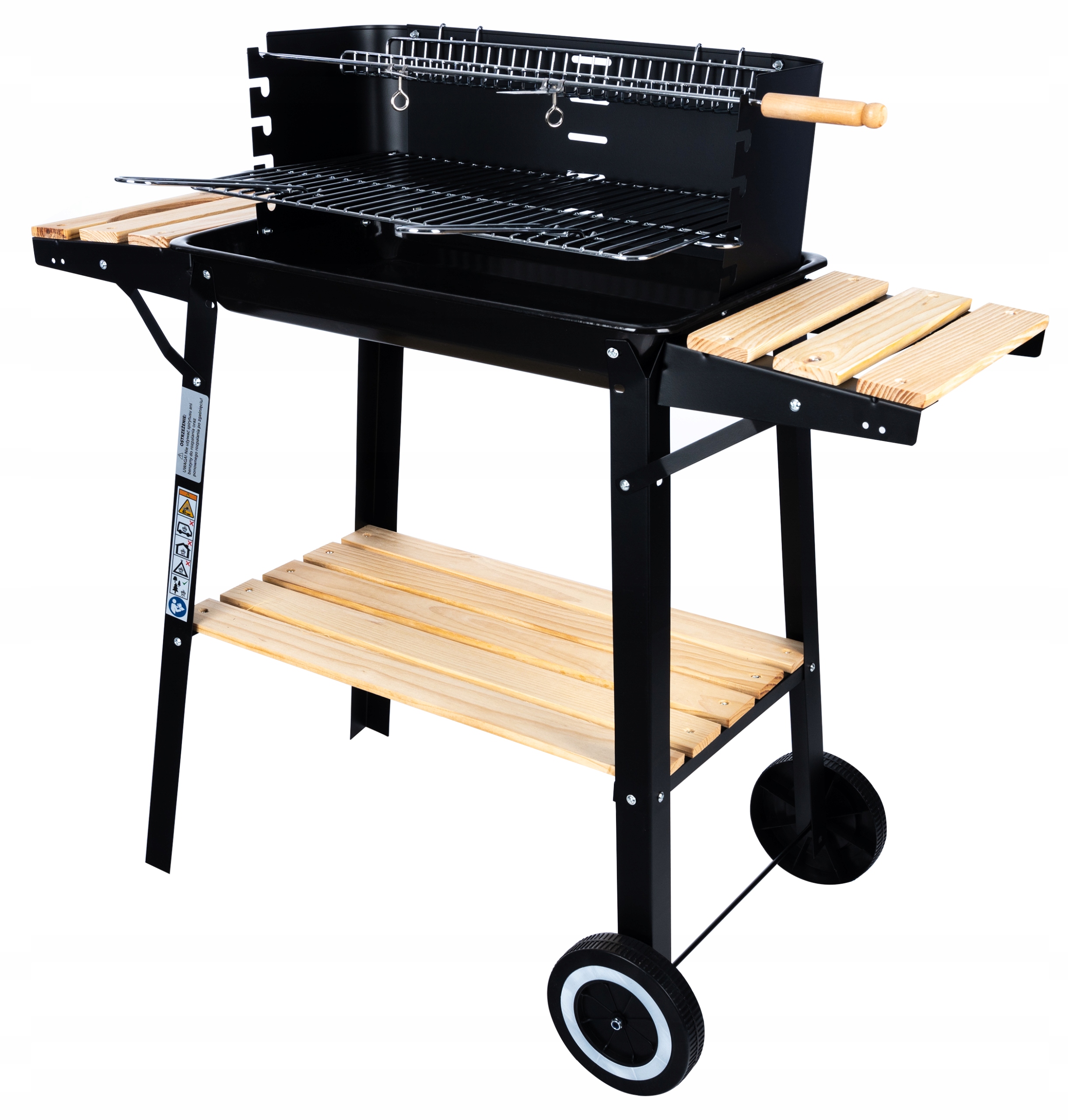 DUŻY GRILL ogrodowy Węglowy na kołach Rożen 3x PÓŁKI Grill PREMIUM SET Szerokość rusztu 29 cm