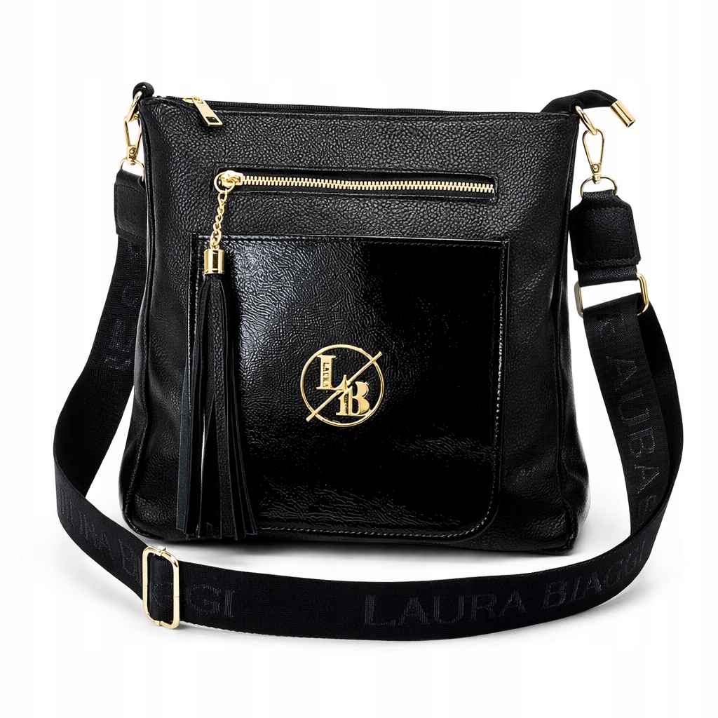 Laura Biaggi Torebka Damska Listonoszka Na Ramię Czarna Skóra Ekologiczna