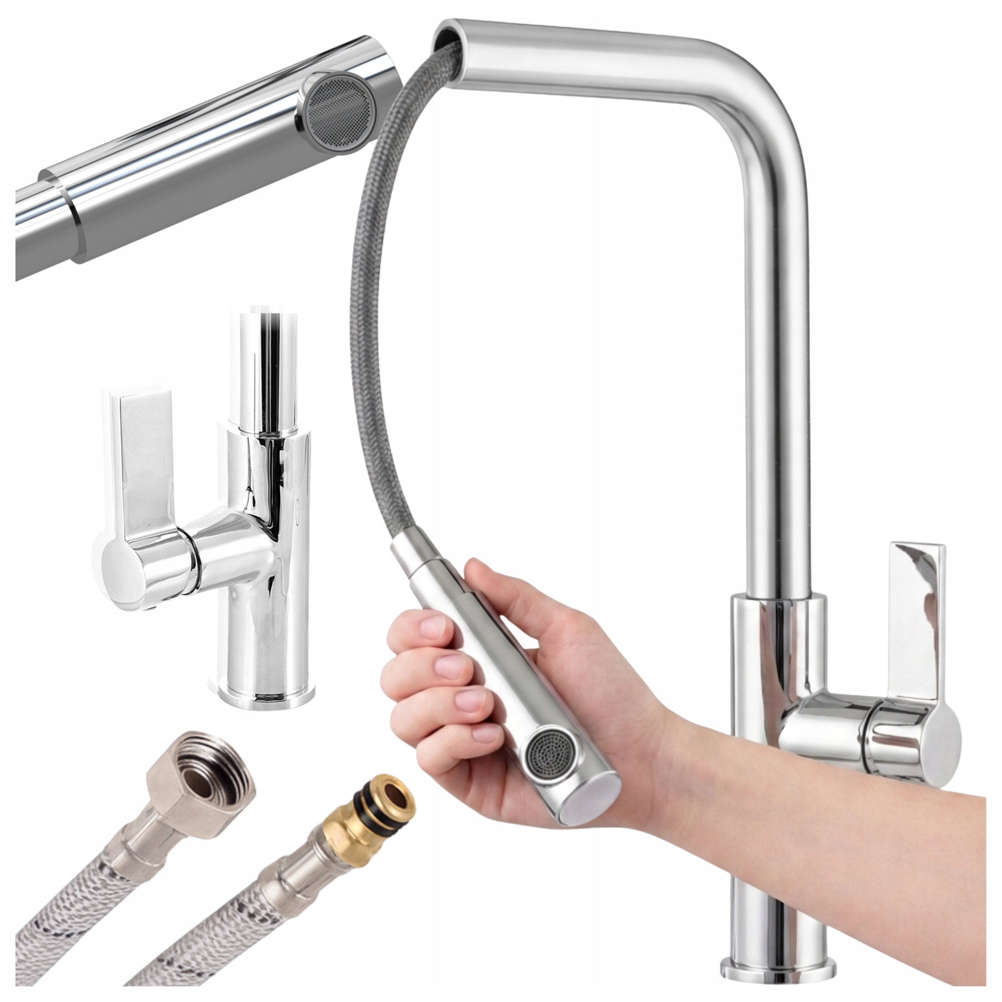 Kuchynská batéria Vyťahovateľný výtokový kohútik Linea Chrom stojaci Drez