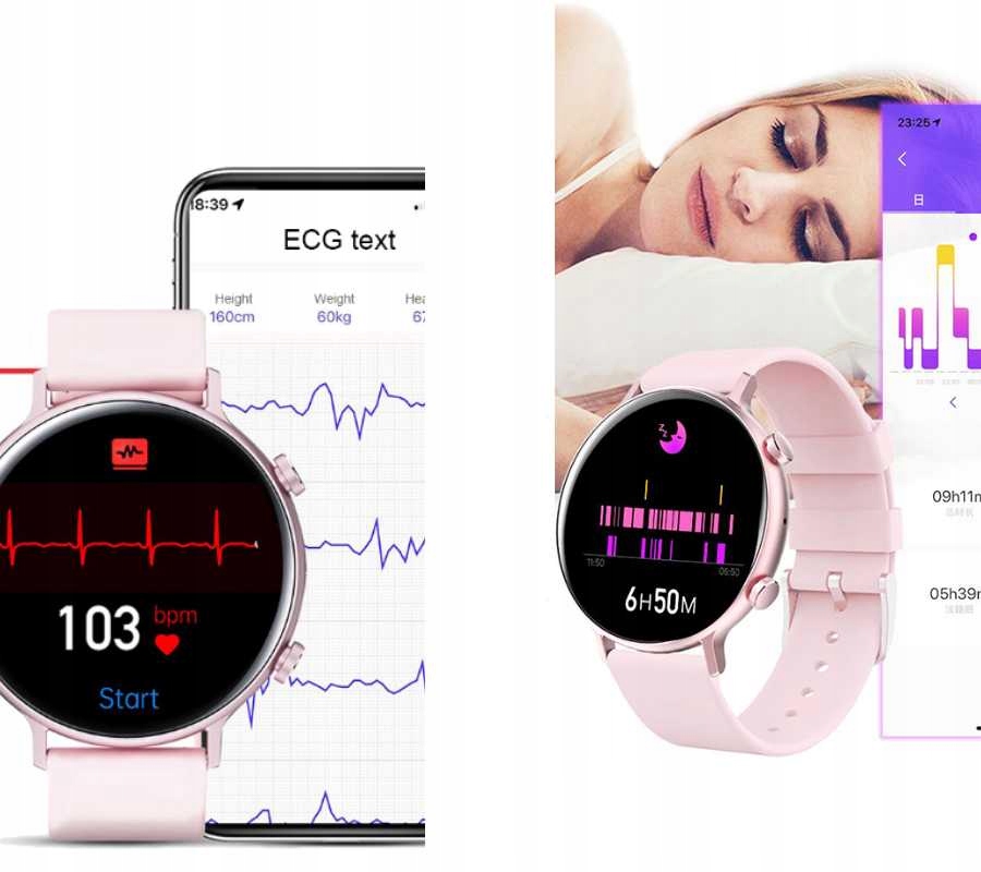DAMSKI SMARTWATCH RUBICON ROZMOWY SMS EKG PULS RÓŻOWY SMART WATCH PRO Komunikacja Bluetooth