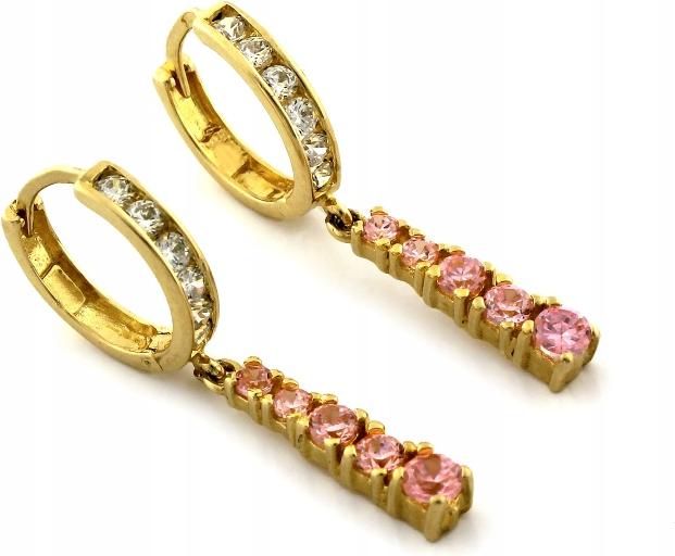 Zlaté náušnice 585, závěsná kolečka, zirkony, elegantní jako dárek