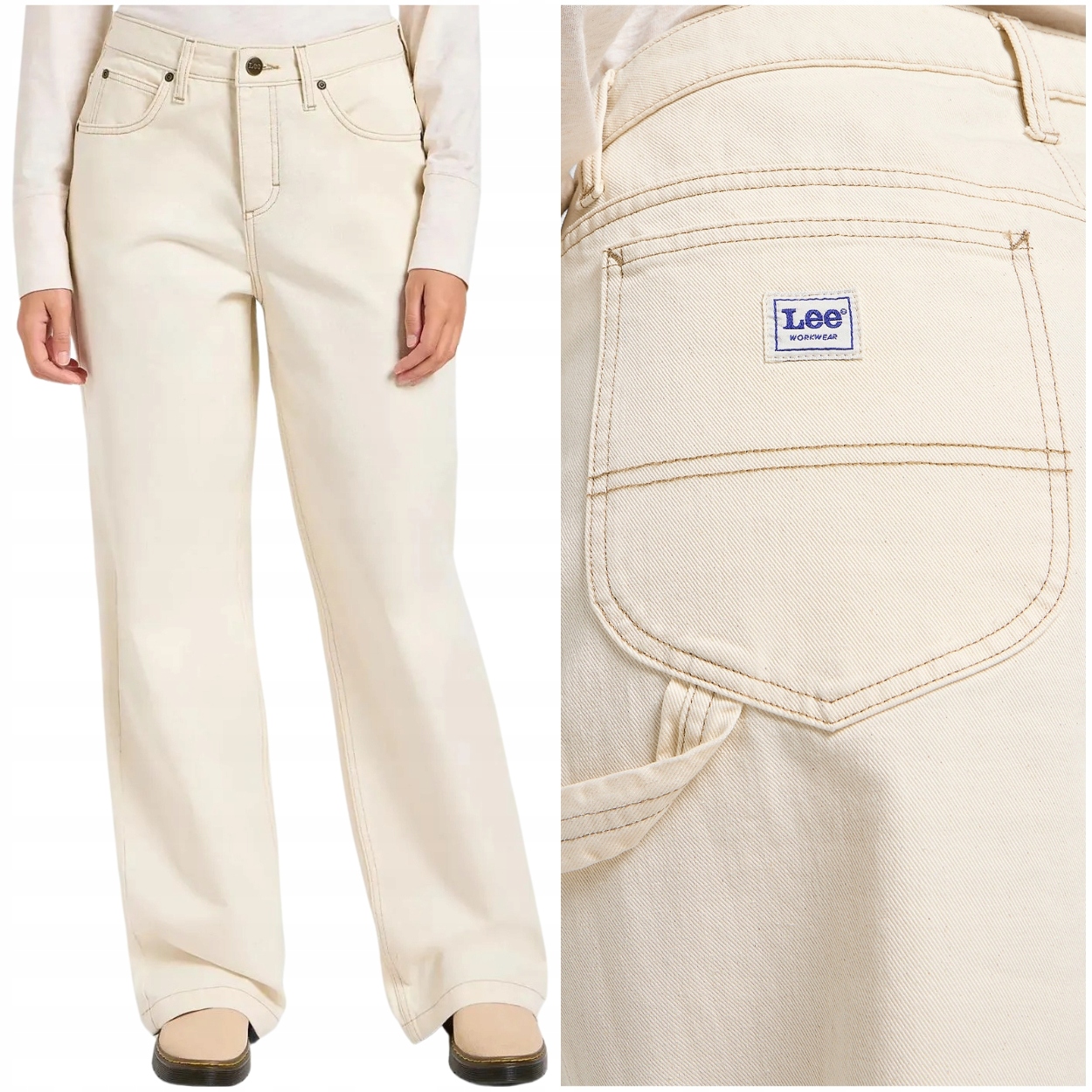 Lee Loose Carpenter Workwear Ecru dámské volné bílé kalhoty W29 L31