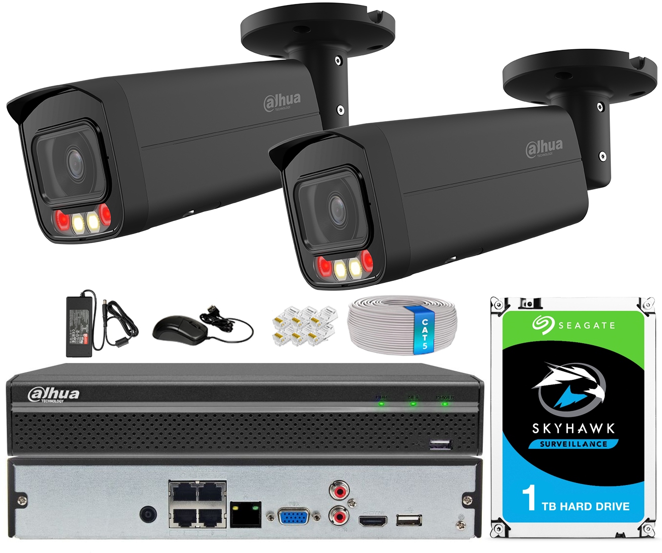 Sada na monitorovanie Dahua 2 kamery 4Mpx Výkonné osvetľovacie záznamníky 1TB
