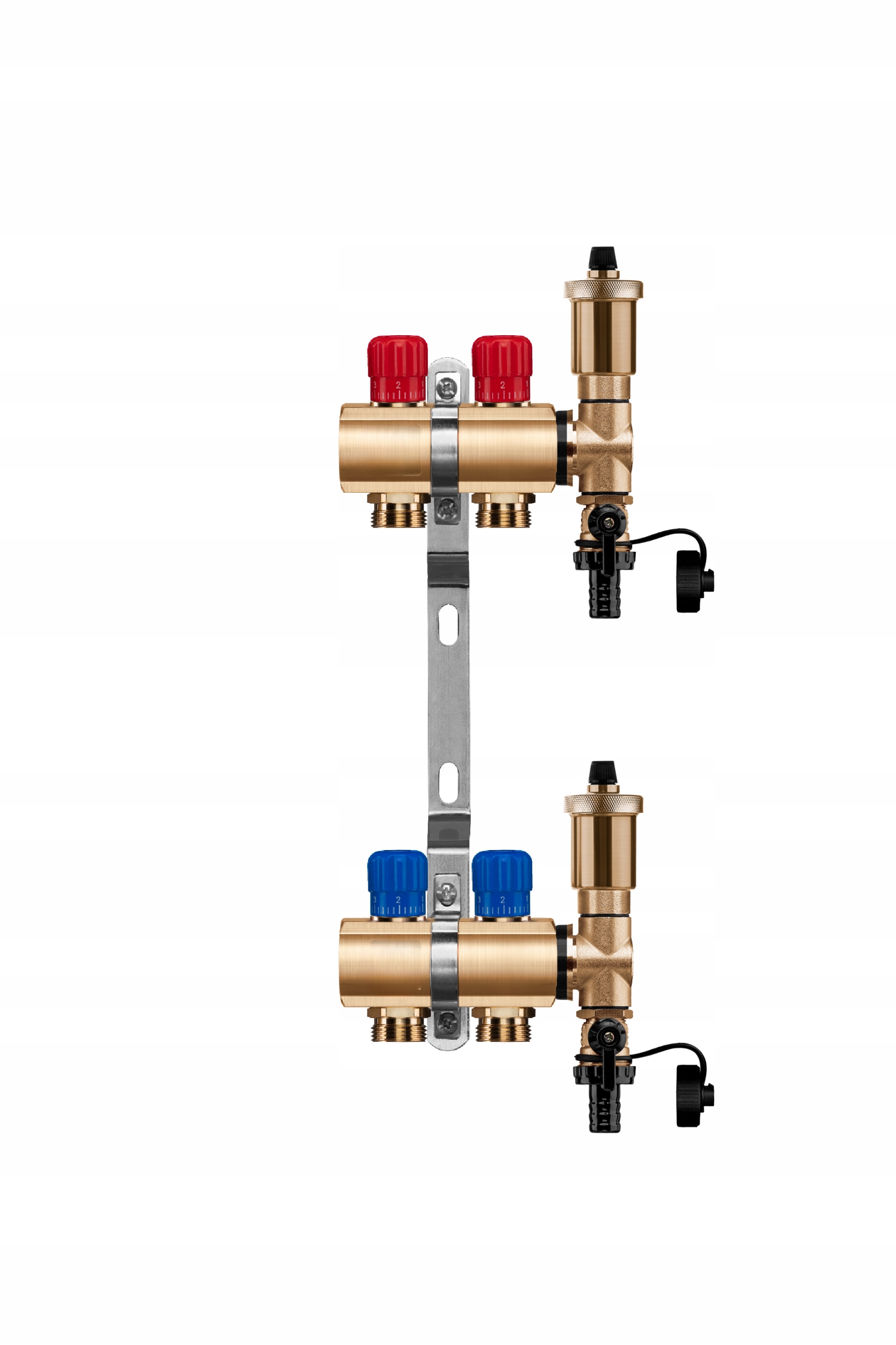 Mosazný rozdělovač s 2 manuálními okruhy pro radiátorové vytápění