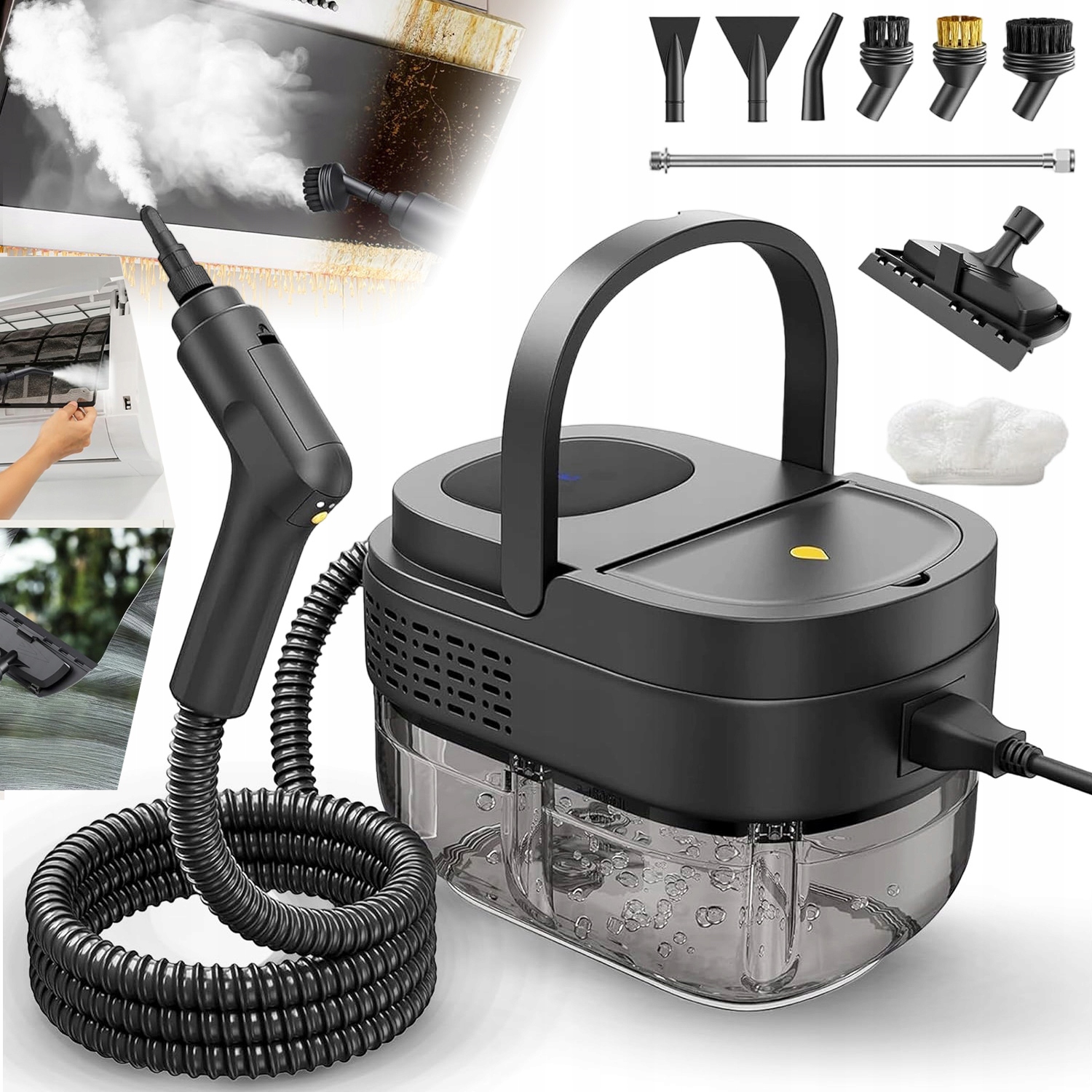 Parní Čistič 2500 W Parní Čistič Vysavač Ruční Parní Čistič 1600 ML Černý