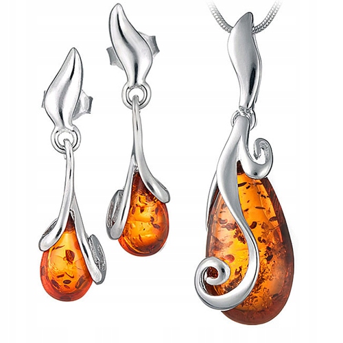 Stříbrný Komplet dámských Šperků ze stříbra 925 s Přírodním Jantarem Baltským