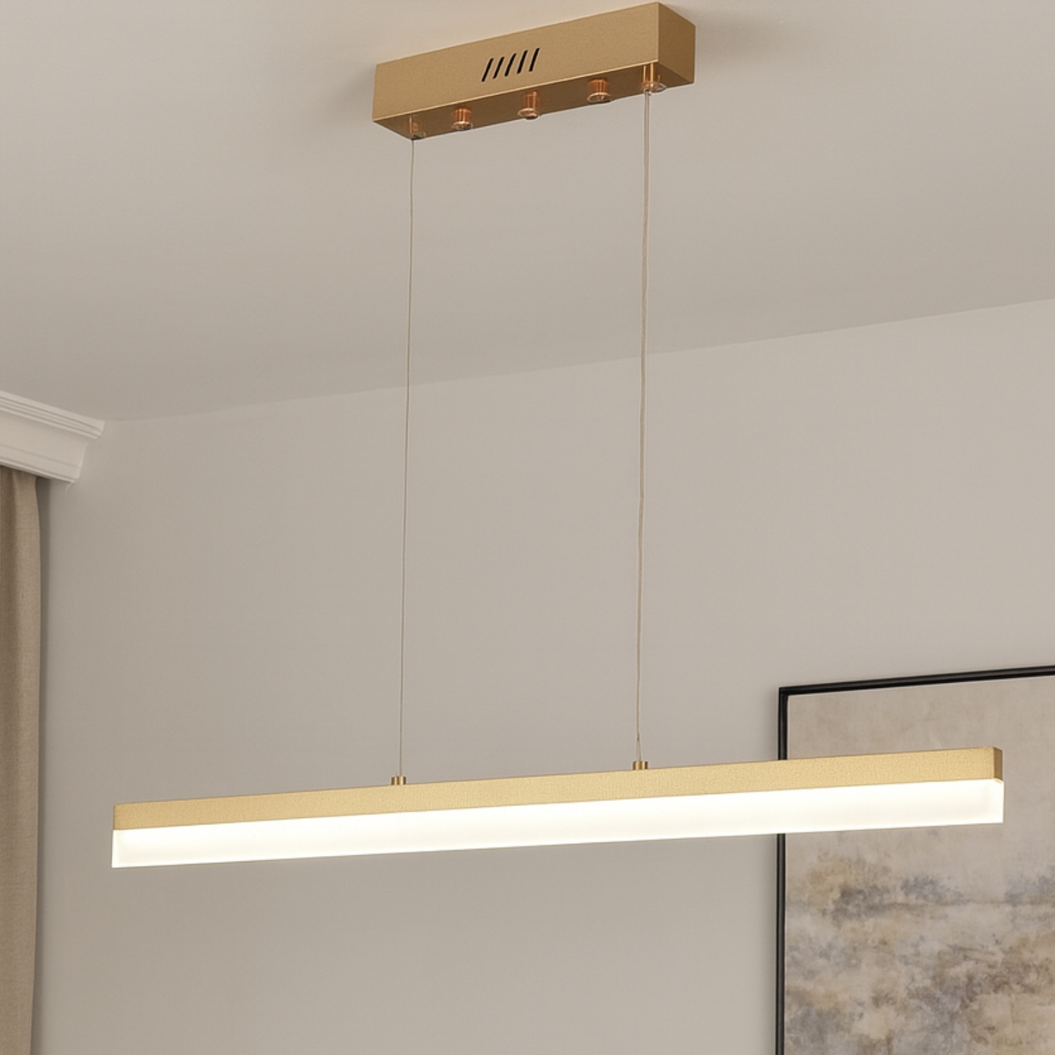 Moderná závesná stropná lampa Luster Led Diaľkový Ovládač 30W 80cm zlatá nad stolom