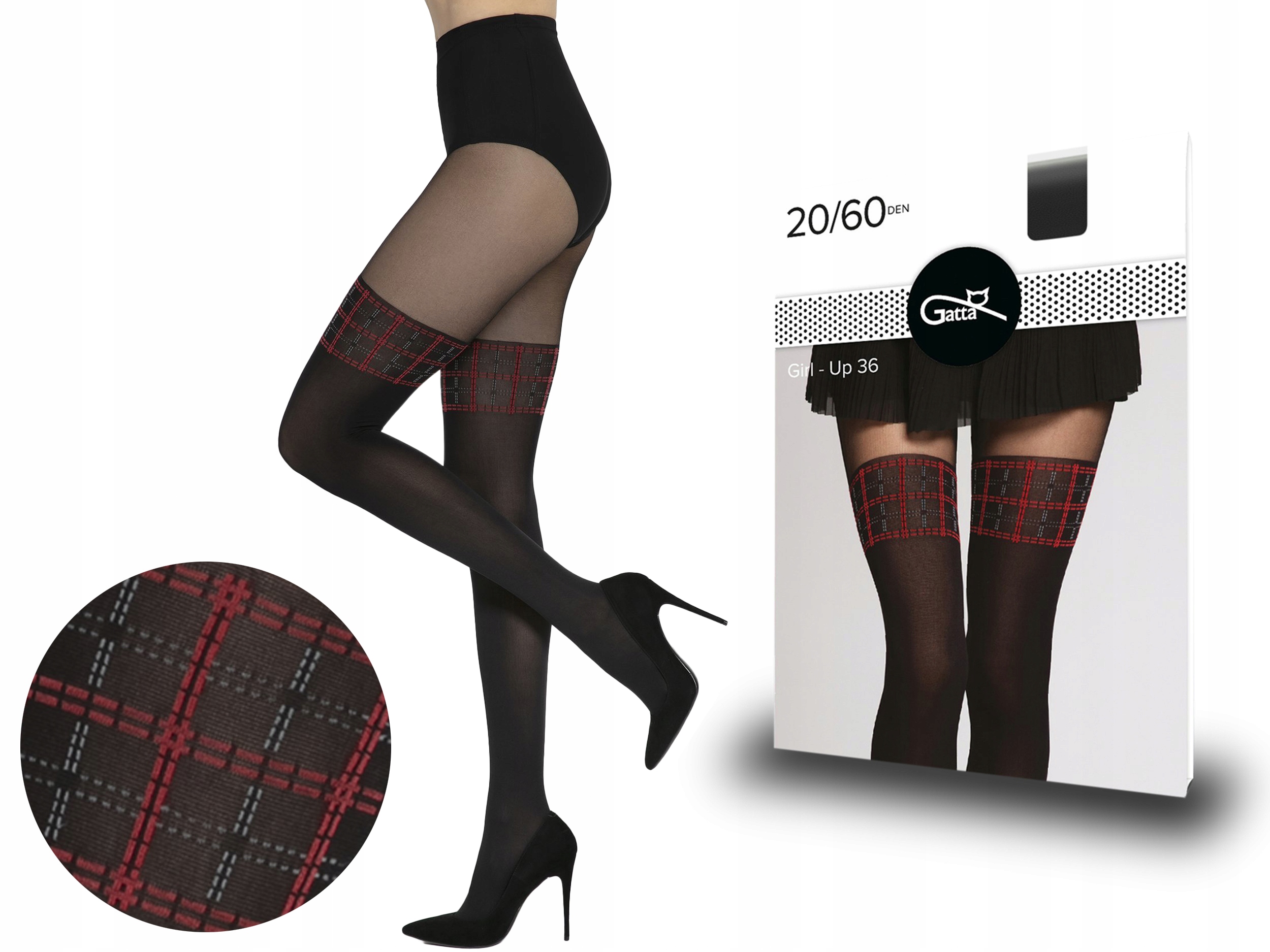 

Gatta rajstopy Girl-Up 36, w kratkę, nero.red, 3-M