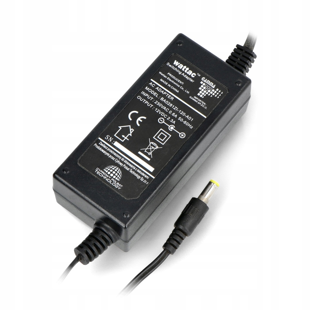 

Zasilacz impulsowy 12V/2,3A wtyk DC 5,5/2,1mm