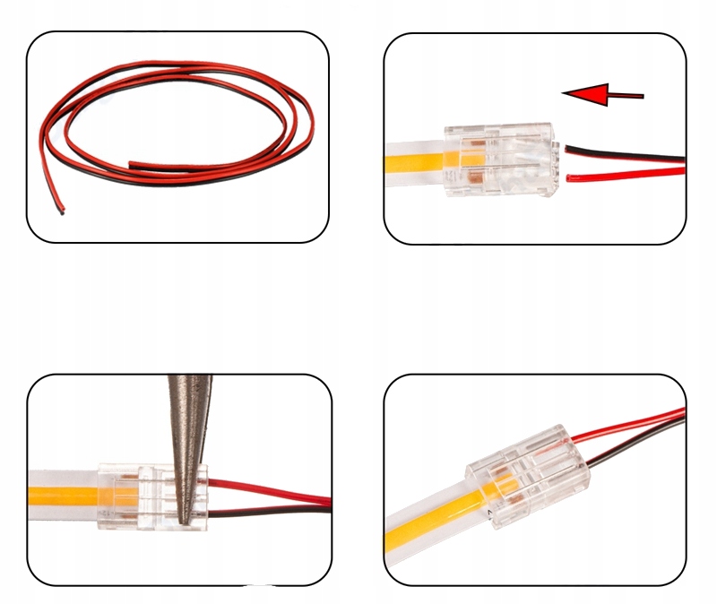 ZŁĄCZKA DO TAŚM LED COB 8mm + przewod ZATRZASKOWA Długość 0.16 m