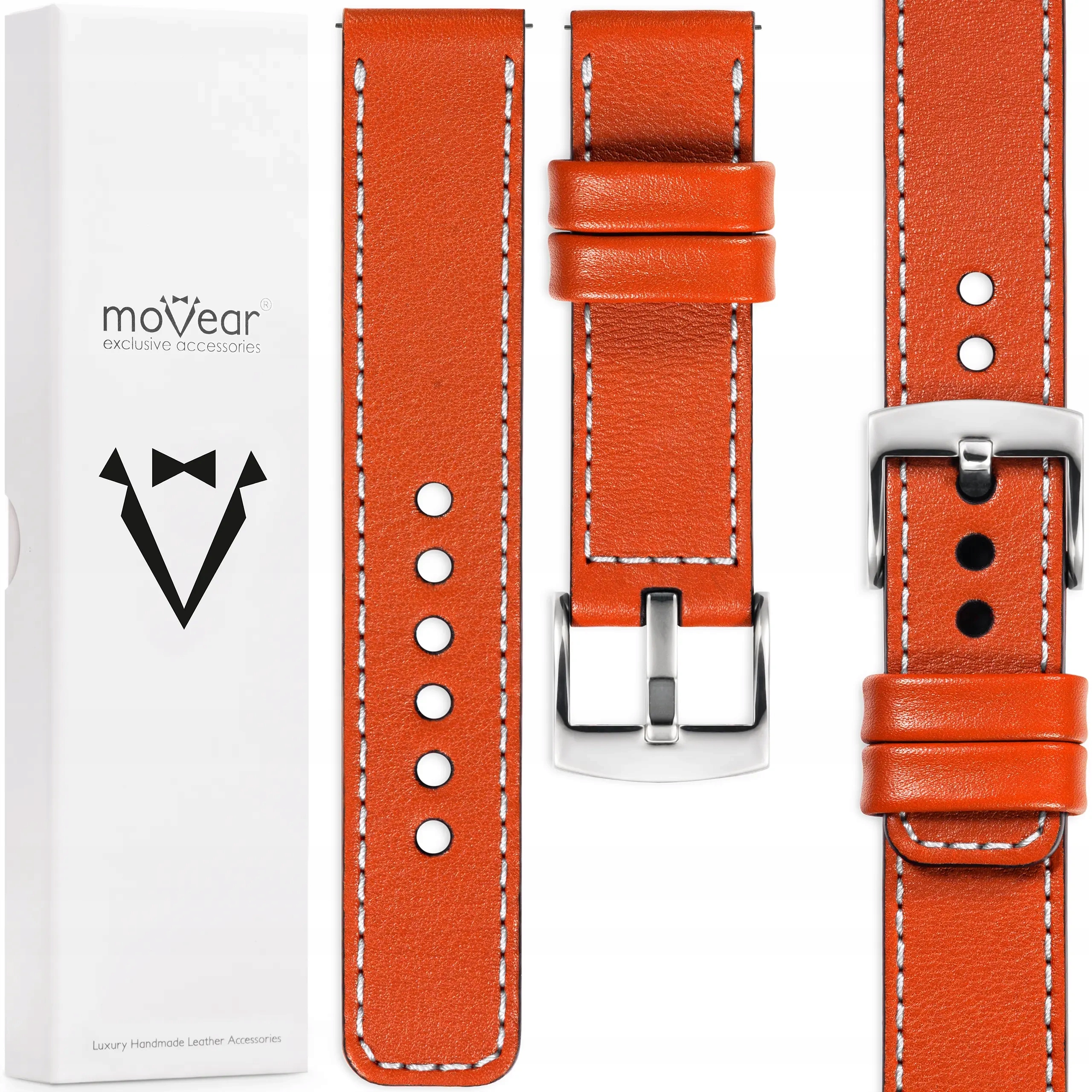 Prémiový řemínek 26 mm pro hodinky, exkluzivní, italská kůže Movear, oranžová barva