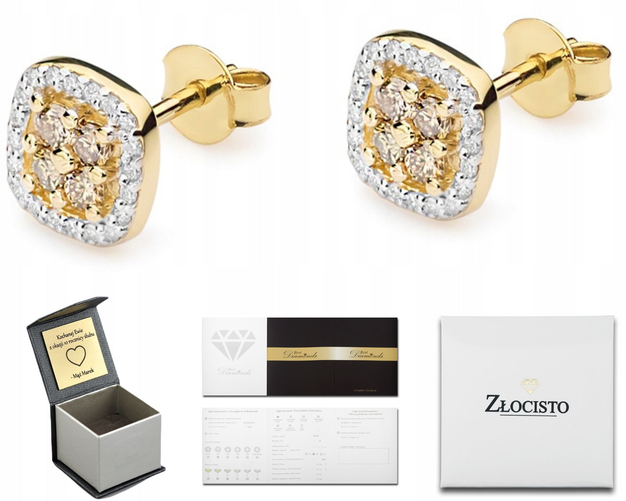 Zlaté Náušnice S Hnědými Brilianty, Šrouby 585