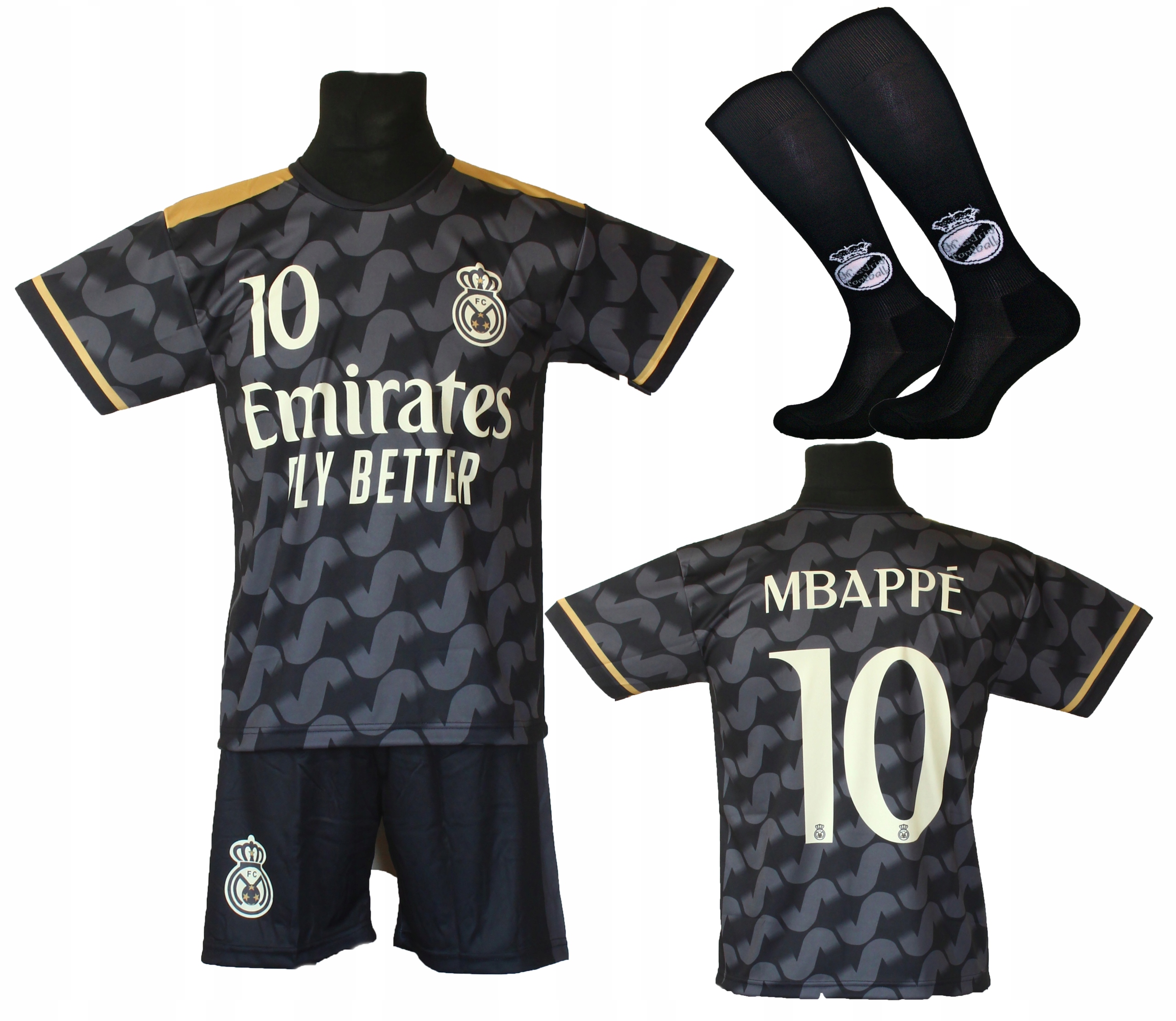 Mbappe czarny komplet strój piłkarski getry Bg 134
