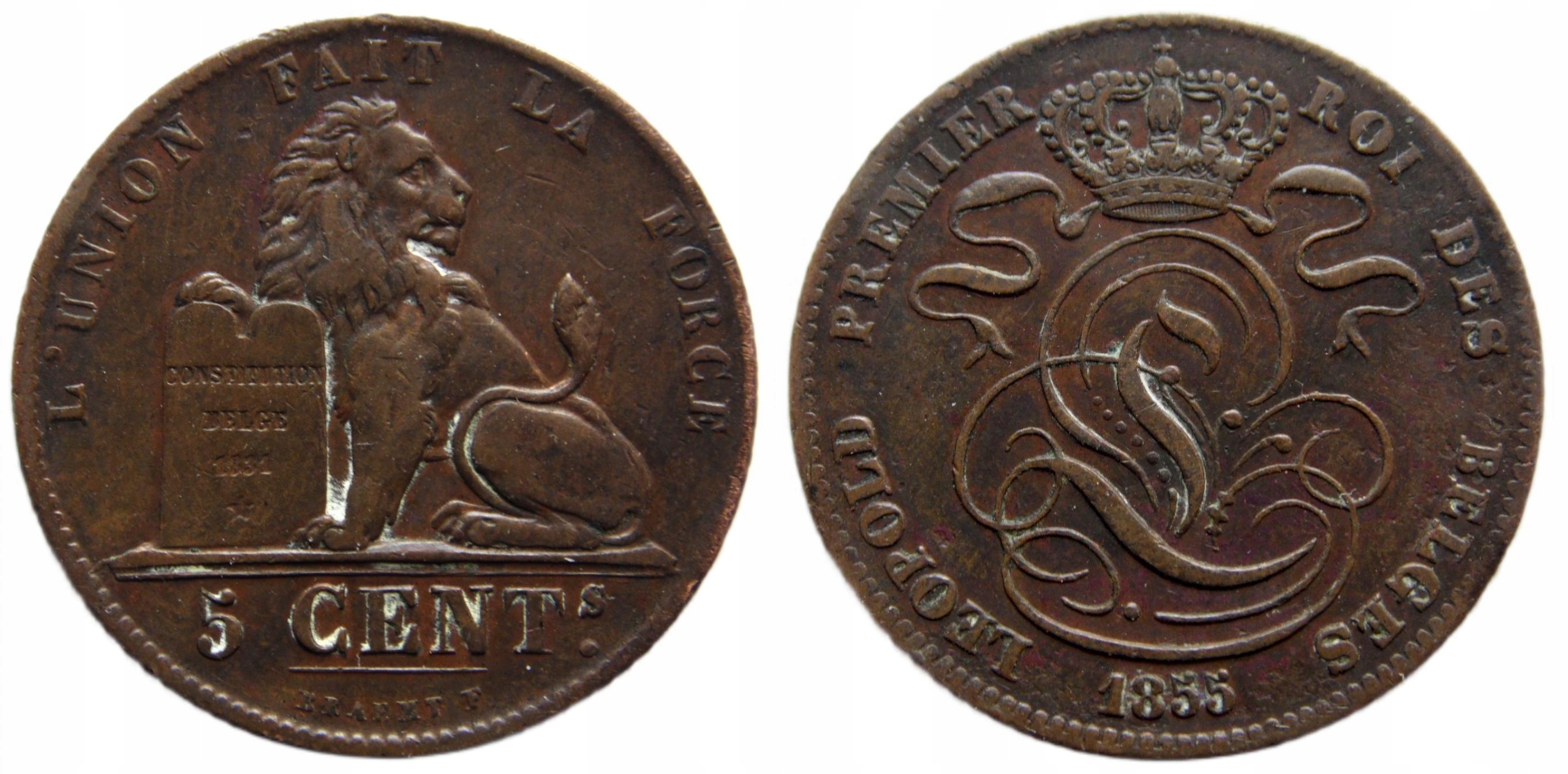 Belgia 5 centimes 1855