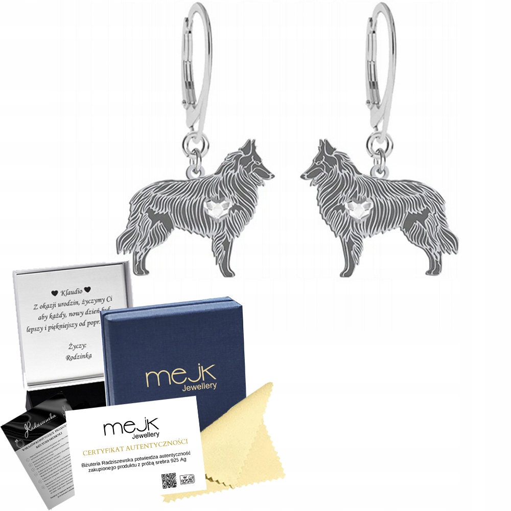 Stříbrné Náušnice 925 s belgickým ovčákem Groenendael Šperky Gravírování