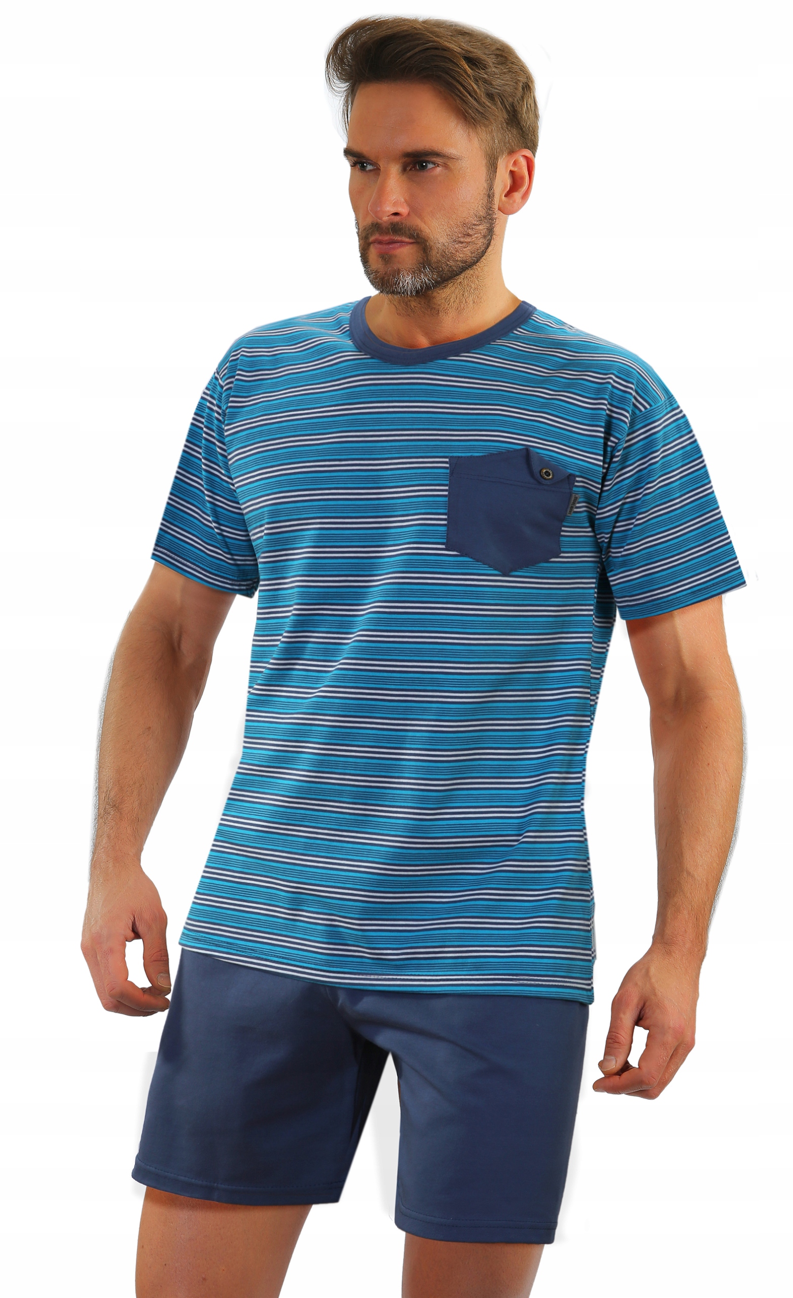 Sesto Senso Pánské krátké pyžamo 05-K67ZC Jeans Tyrkysová 4XL