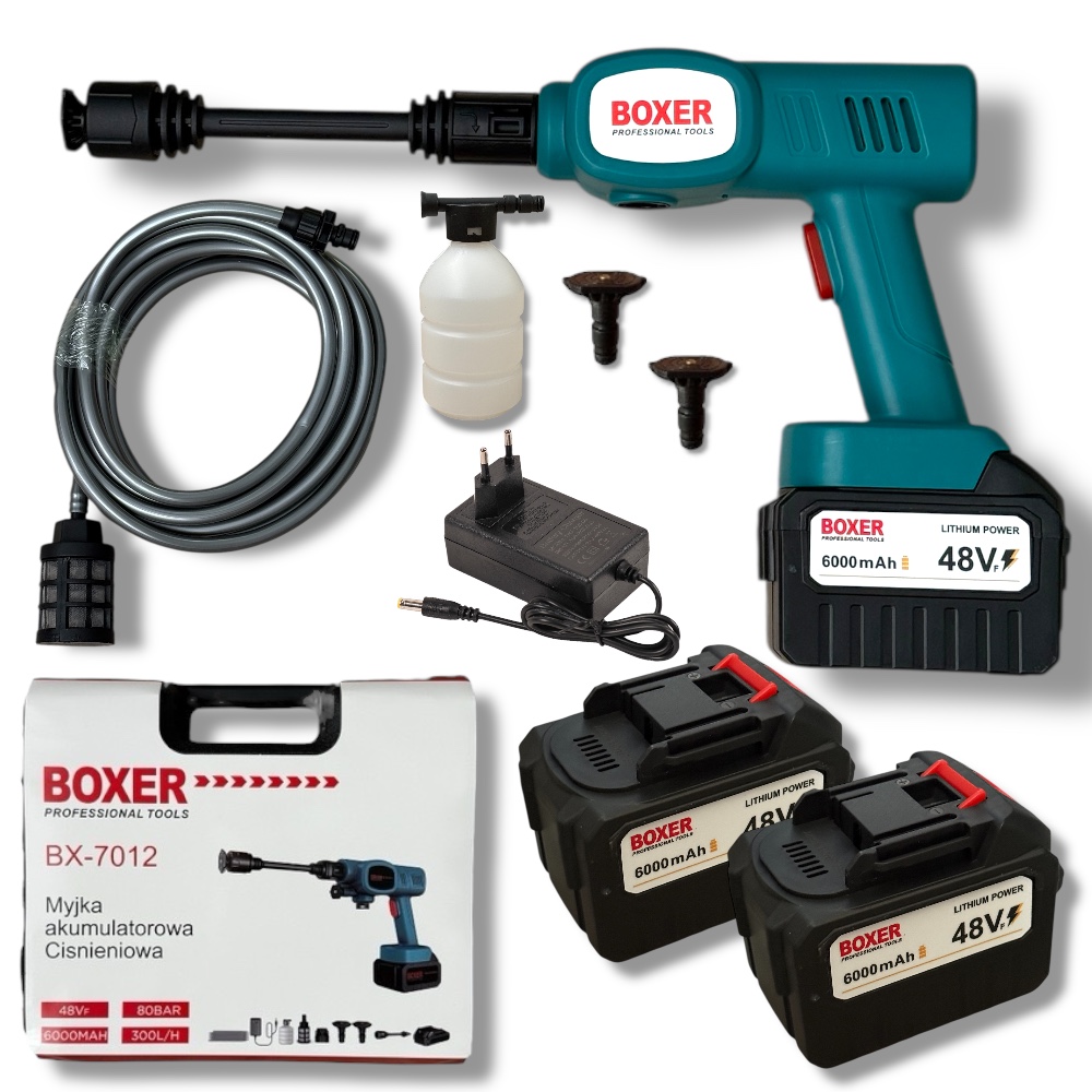 Myjka Ciśnieniowa Akumulatorowa Ogrodowa Zestaw Mocna Dysza 80 Bar 2 Aku