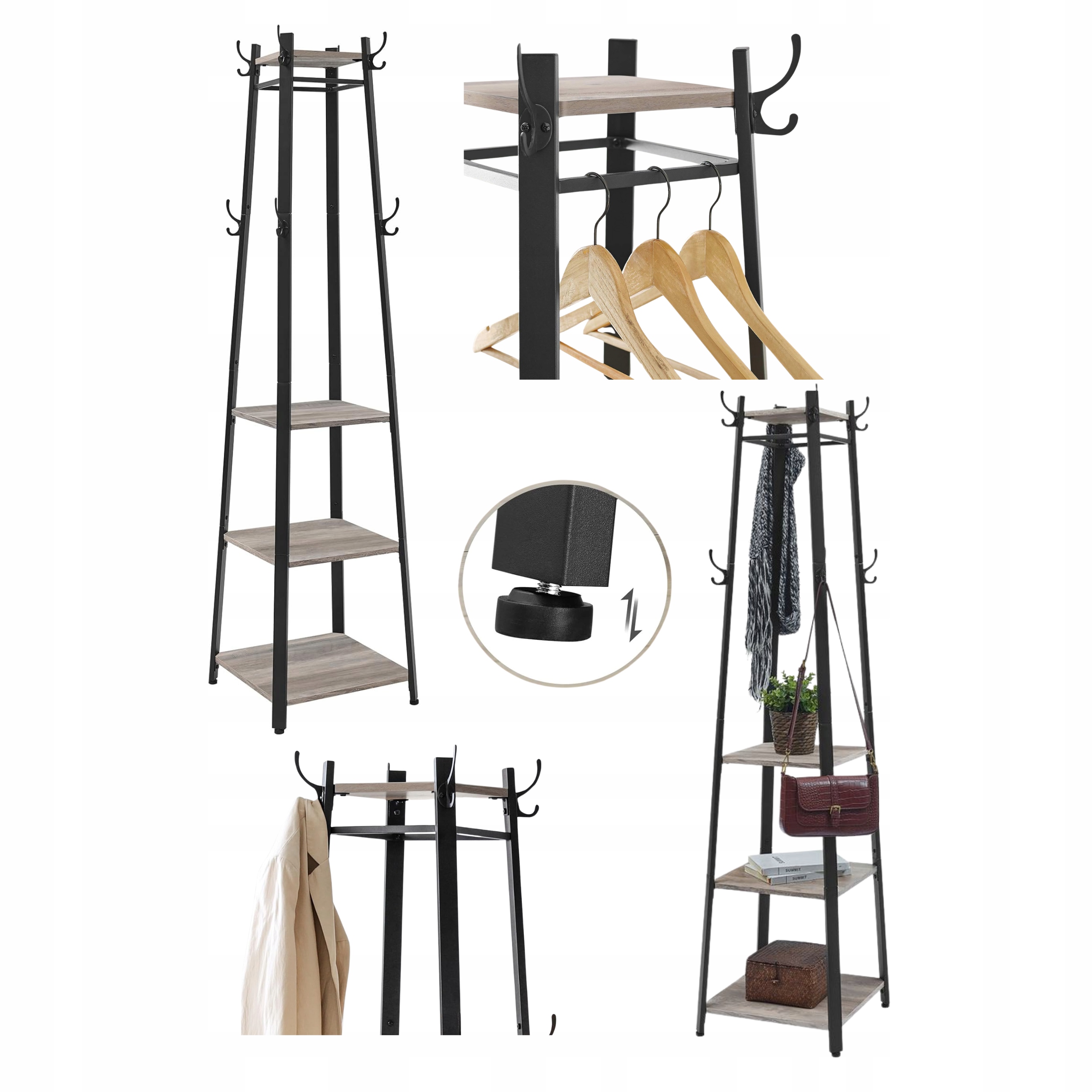 Stojanový vešiak s policami na oblečenie a kabáty Stojan s 8 háčikmi
