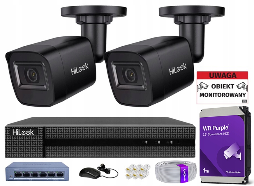 Set Na Monitorovanie Domu 2 4MPX Vonkajšie Kamery PoE Ip Hilook Hikvision