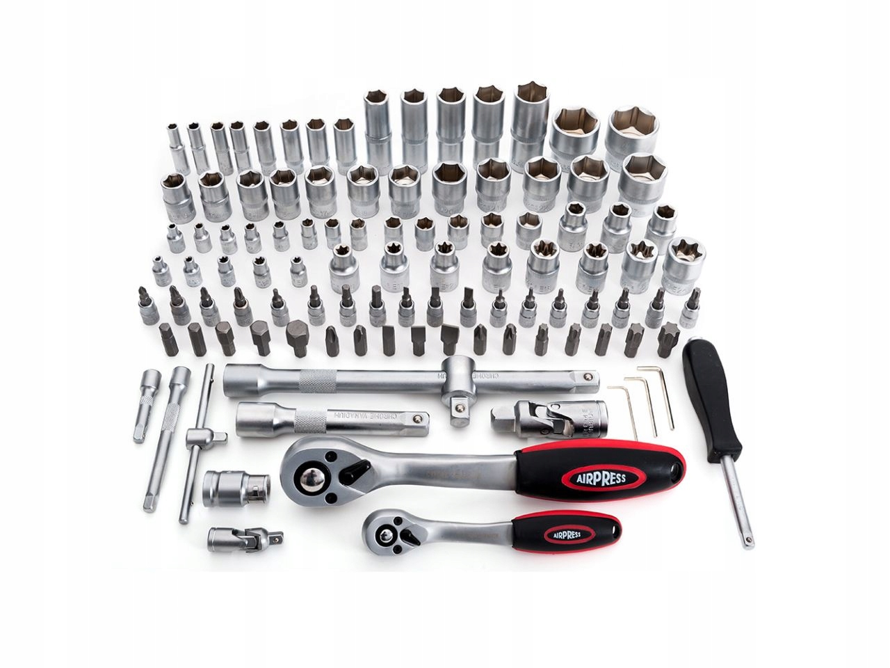 AIRPRESS ZESTAW NARZĘDZI 1/4" I 1/2" W WALIZCE 108E 108 elementów Marka Airpress