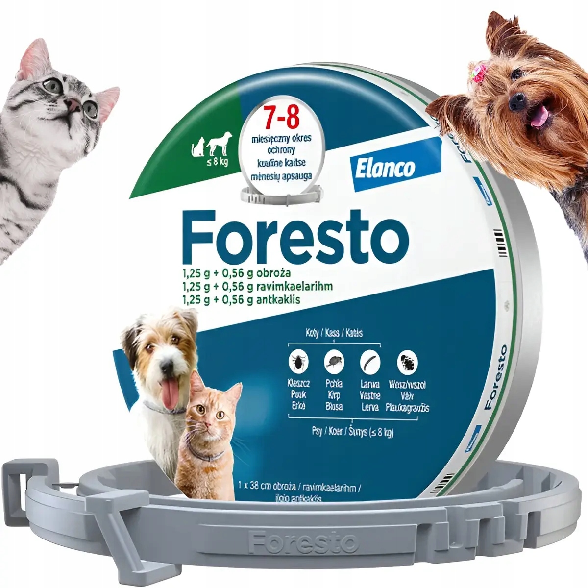 Obroża Foresto dla Psa do 8 Kg na Pchły Kleszcze Pasożyty 38 cm