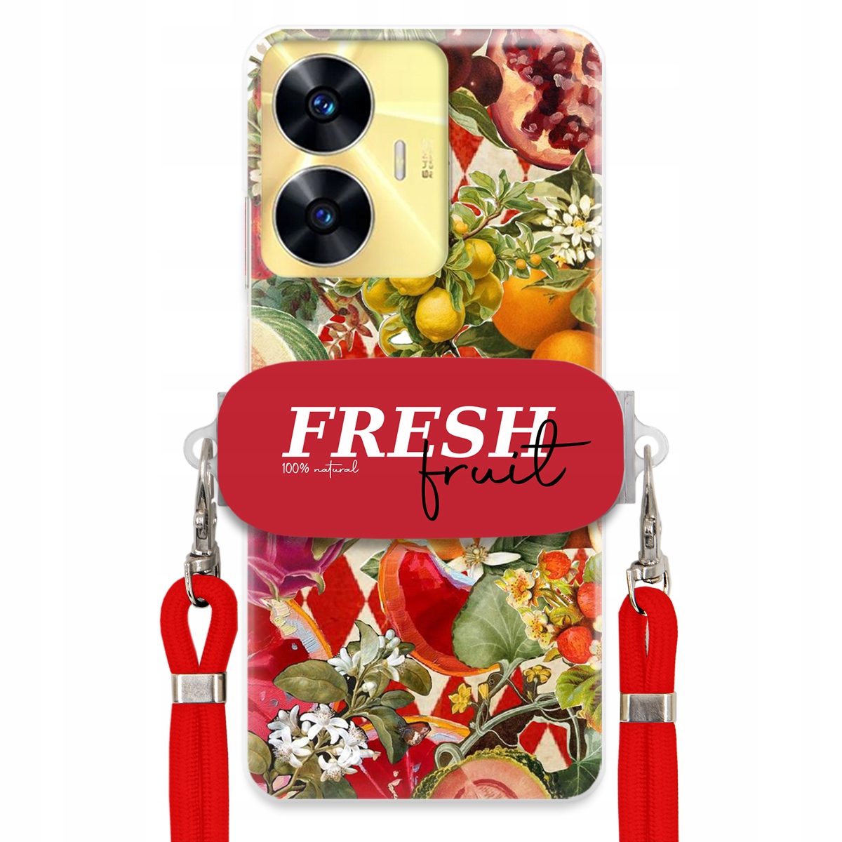 Pouzdro pro Realme C55 Červené Crossbody vodítko Držák Fresh Fruit Ovocné