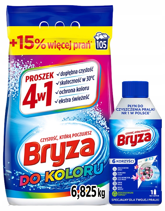 Levně Bryza Prášek na praní barvy 6,825 kg Čisticí prostředek na pračku 250 ml!