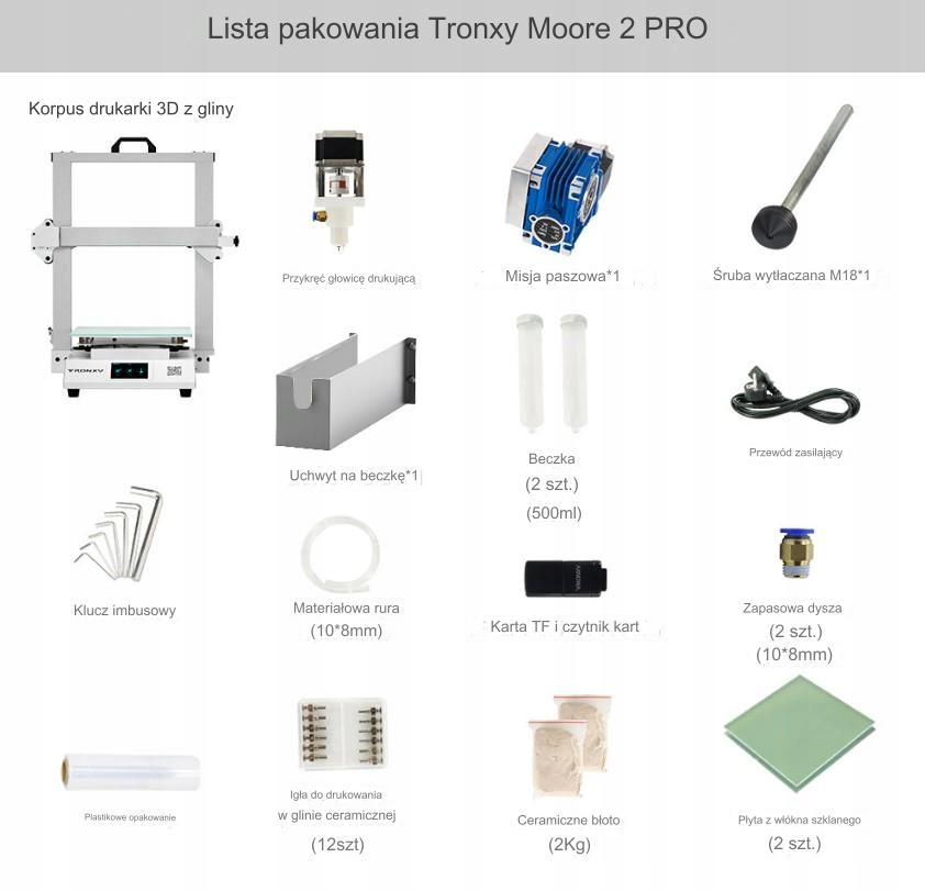 Tronxy Moore 2 Pro Drukarka 3D EAN (GTIN) 6096321918968