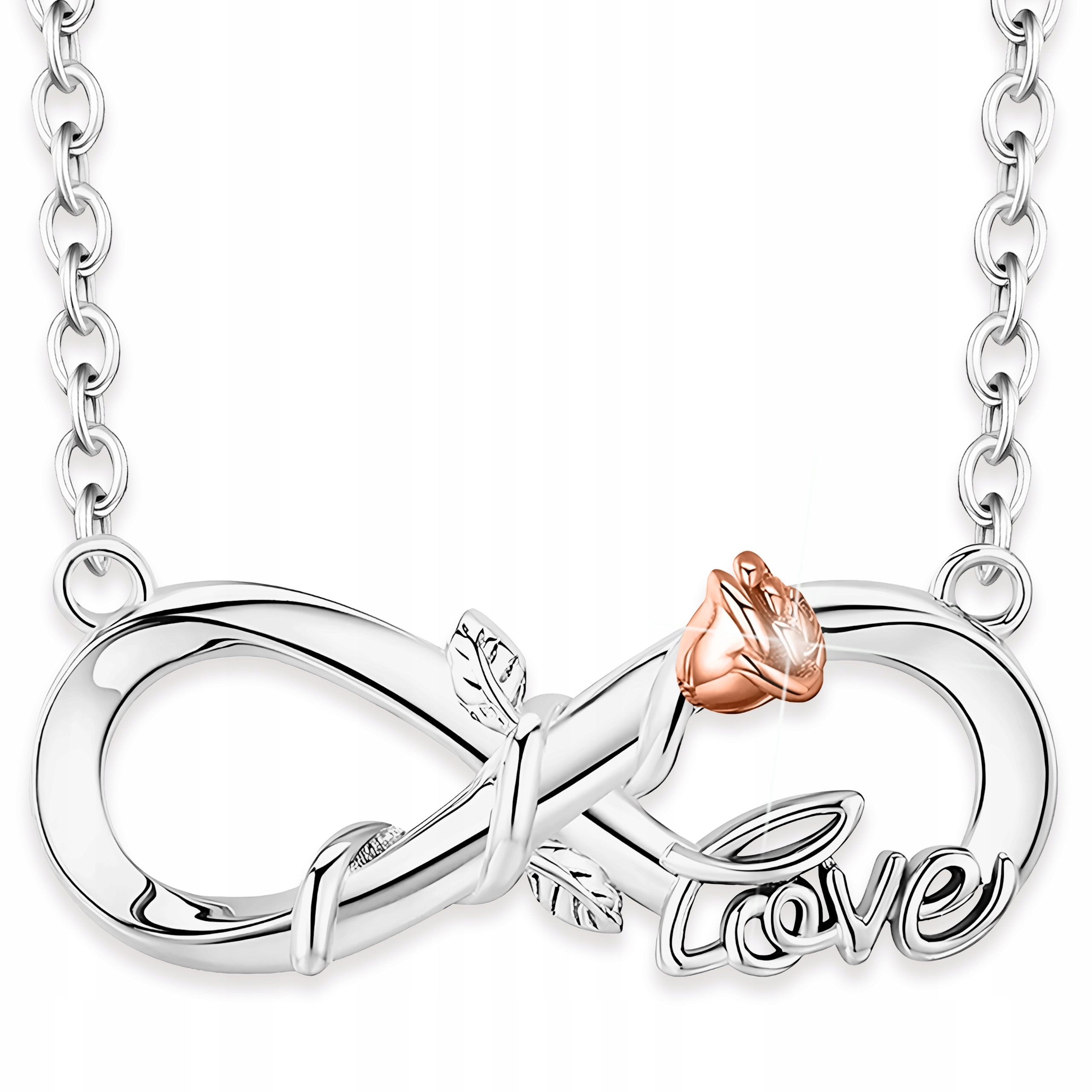 Stříbrný náhrdelník Nekonečno s květem Růže Láska Stříbro 925
