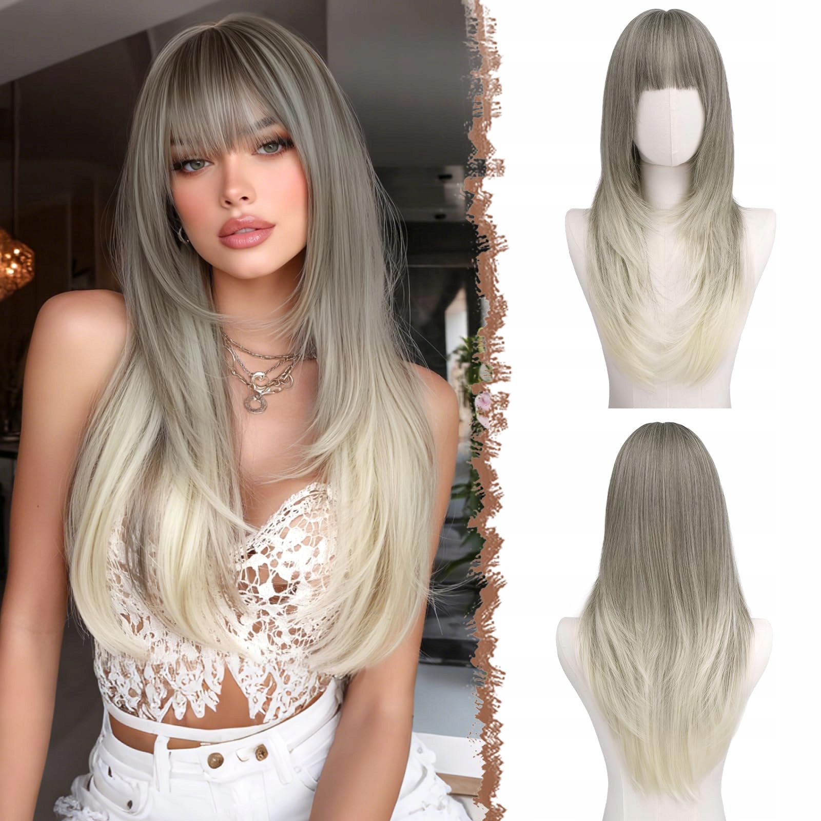 Feshfen Dlouhá vrstvená paruka Aszblond s syntetickou hřívou 60 cm