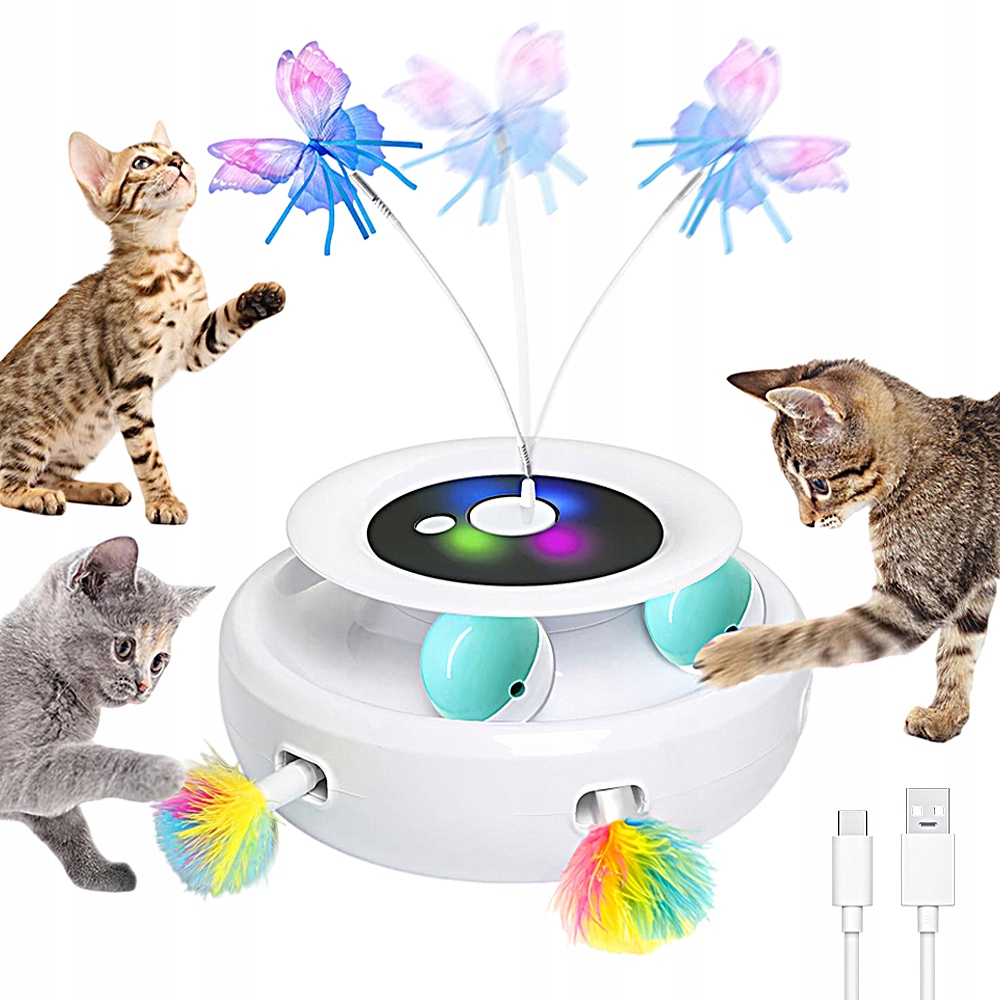 Hračka Pro Kočky 3V1 S Peřím A Motýlem, Bezdrátová
