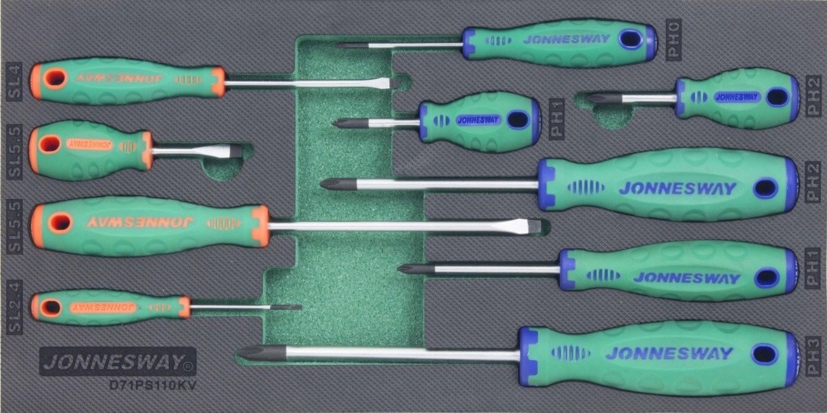 Zestaw wkrętaków płaskich i krzyżakowych PH 10 szt. we wkładce EVA Jonneswa