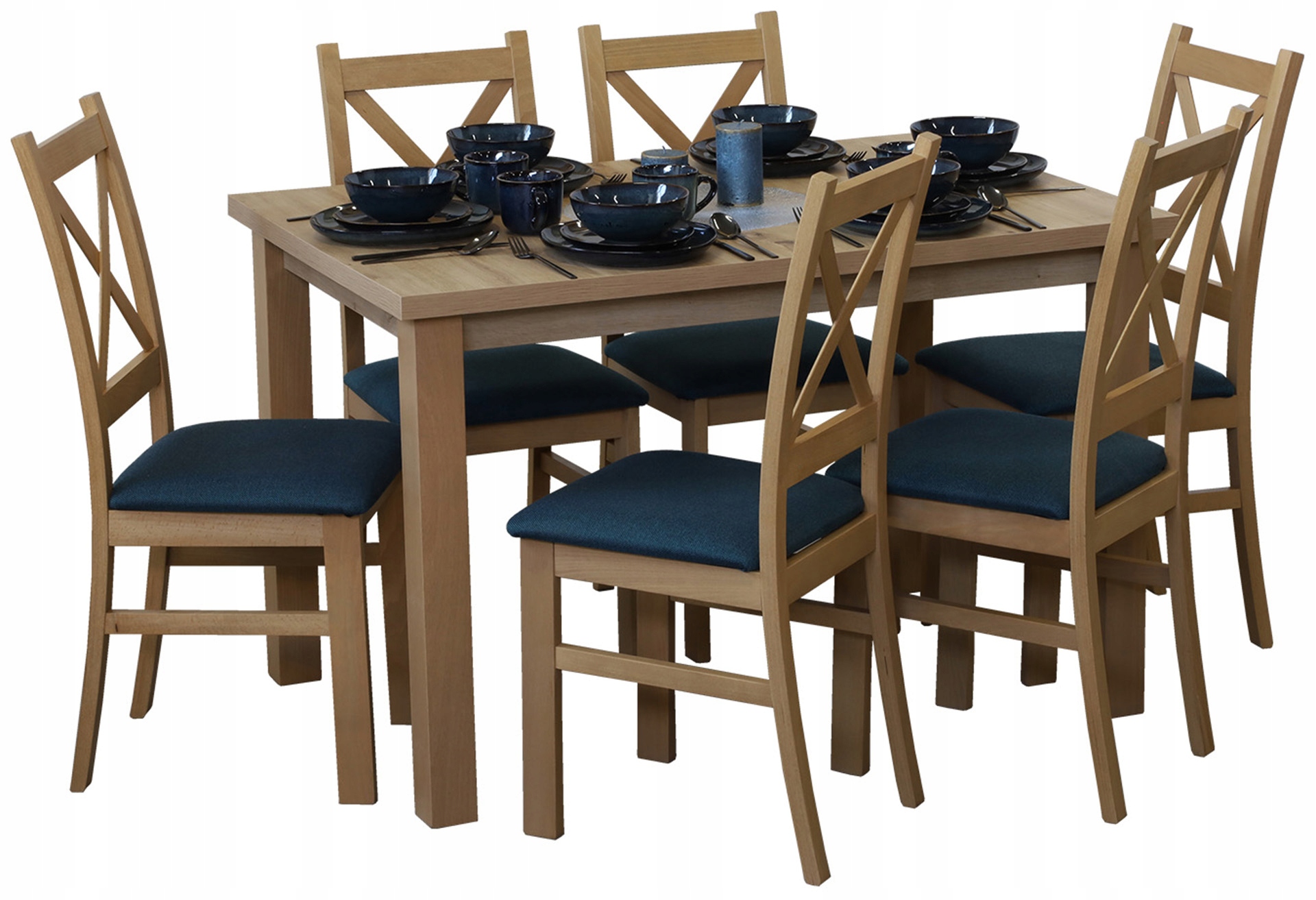 Sada kuchyňský stůl 150/190x80 6 jídelních židlí M0015-6 Dub Artisan