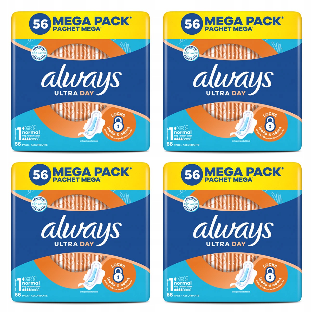 Zestaw Always Podpaski ze skrzydełkami Ultra Day Normal roz 1, 56 sztuk x4