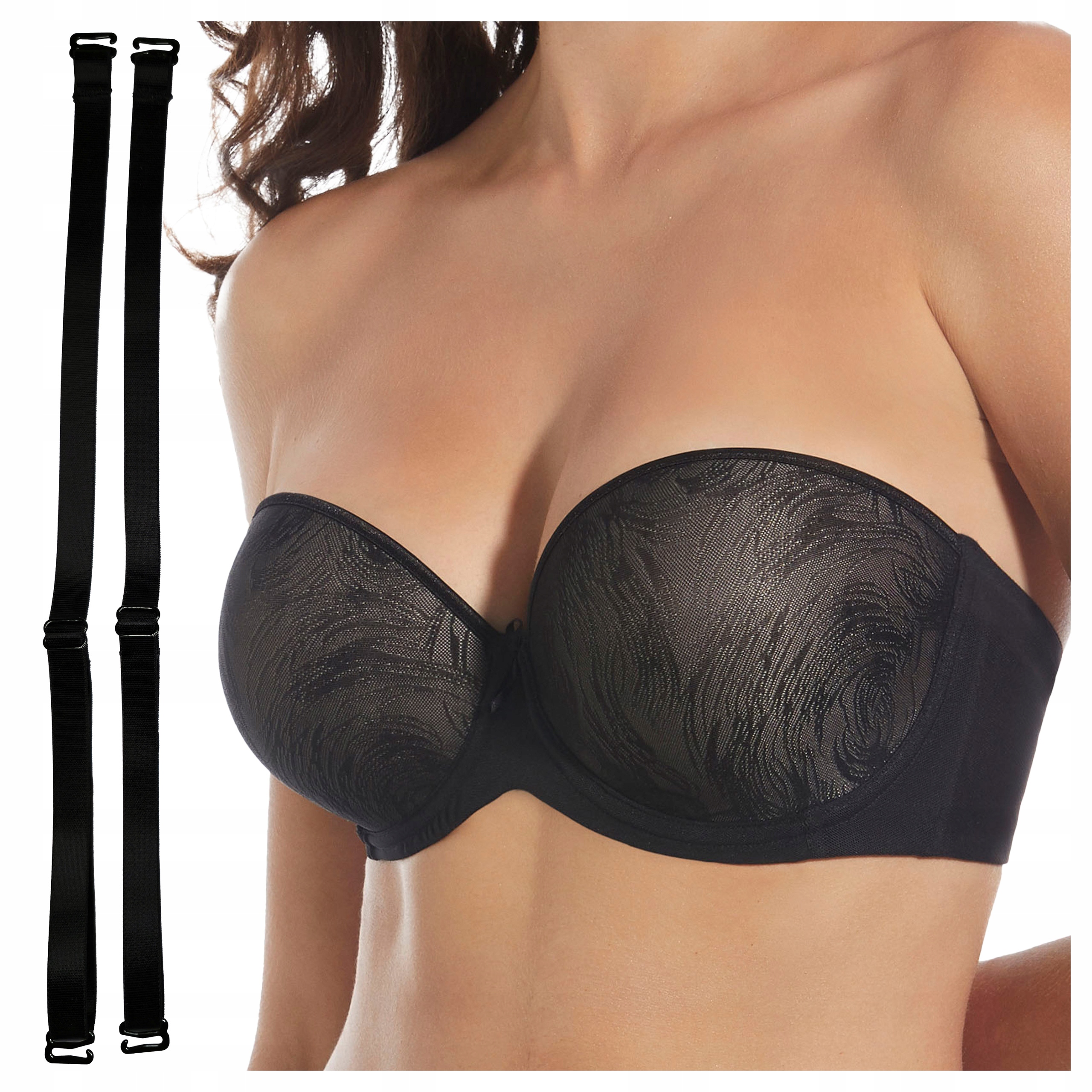 Biustonosz Damski Bez Ramiączek Samonośny Gładki+Ramiączka Vilma Czarny 85C