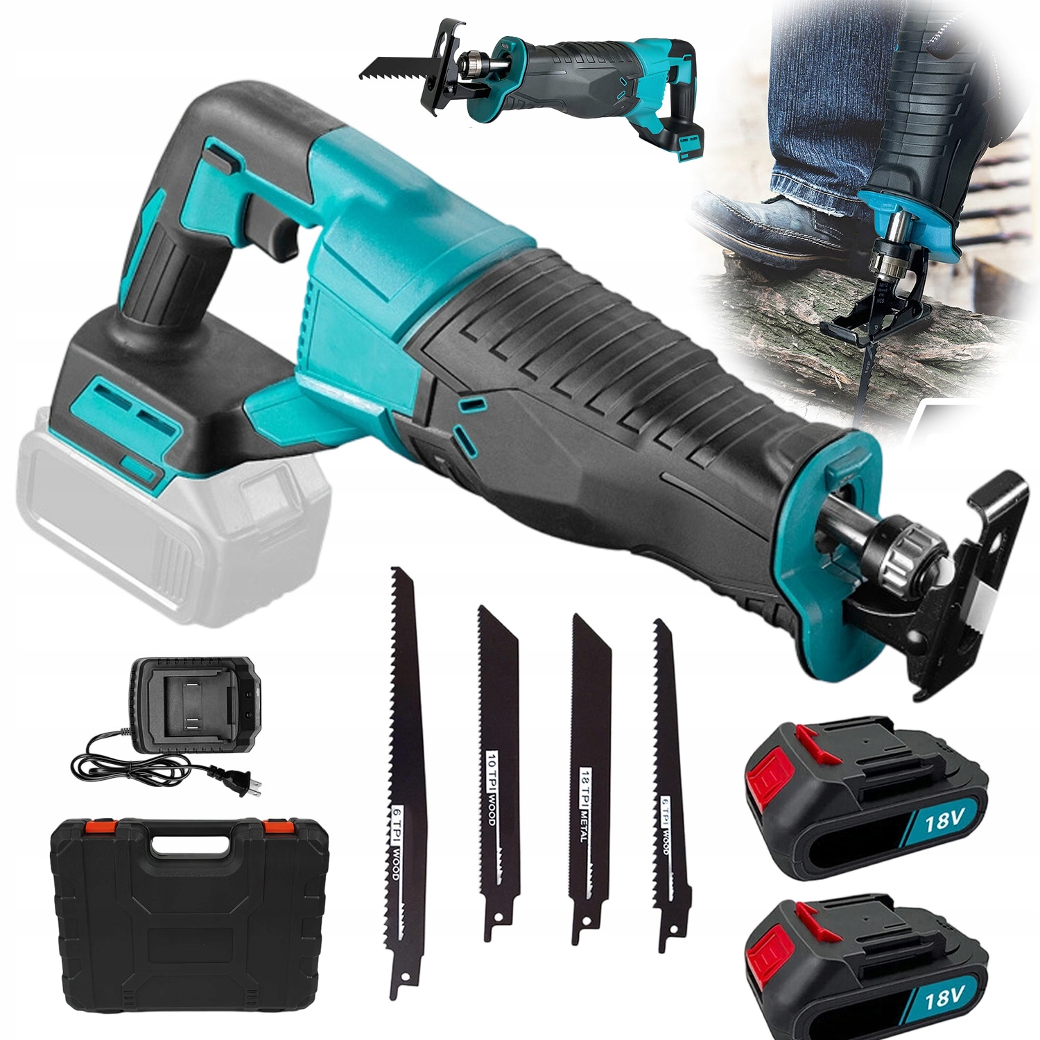 Silná Pila Ocaska Pila Ocaska 18V 4 Pilové Listy 2 Baterie Gumová Rukojeť