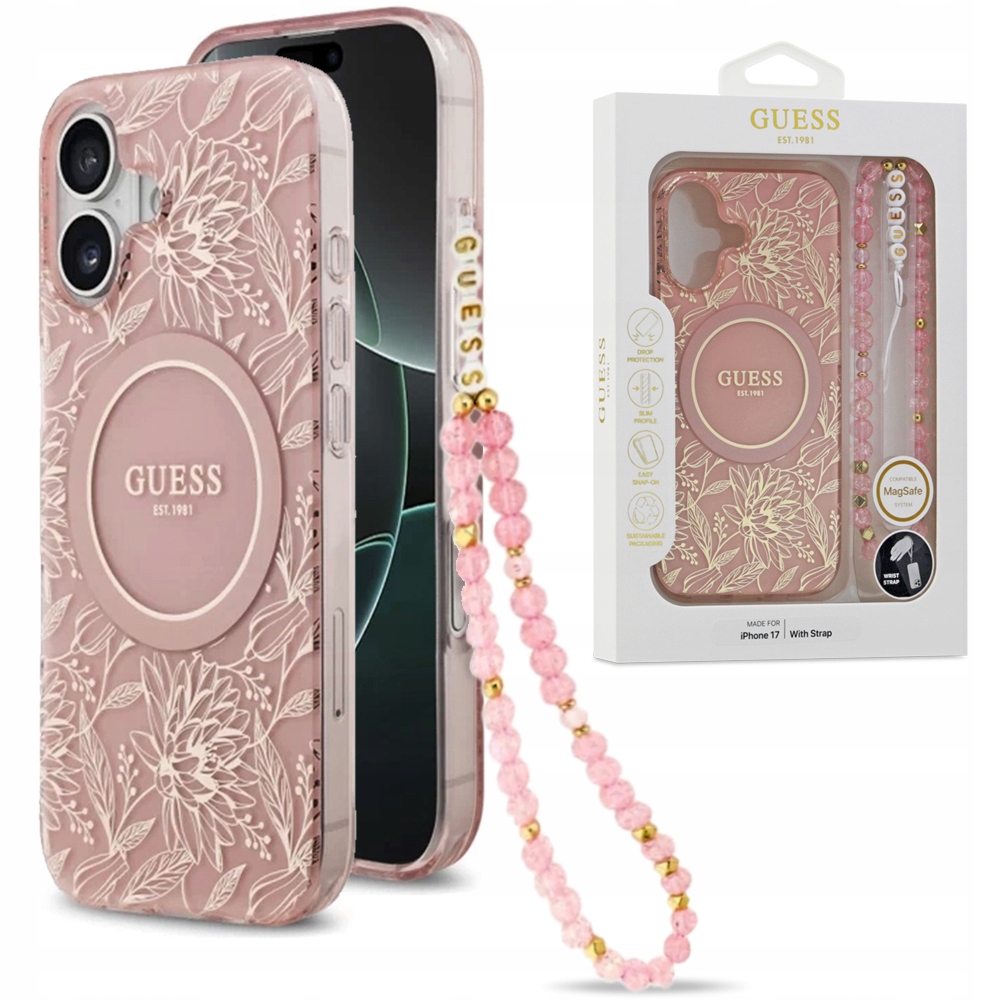 Guess pouzdro s přívěskem přívěsek na klíče na ruku zadní kryt pro MagSafe pro iPhone 17