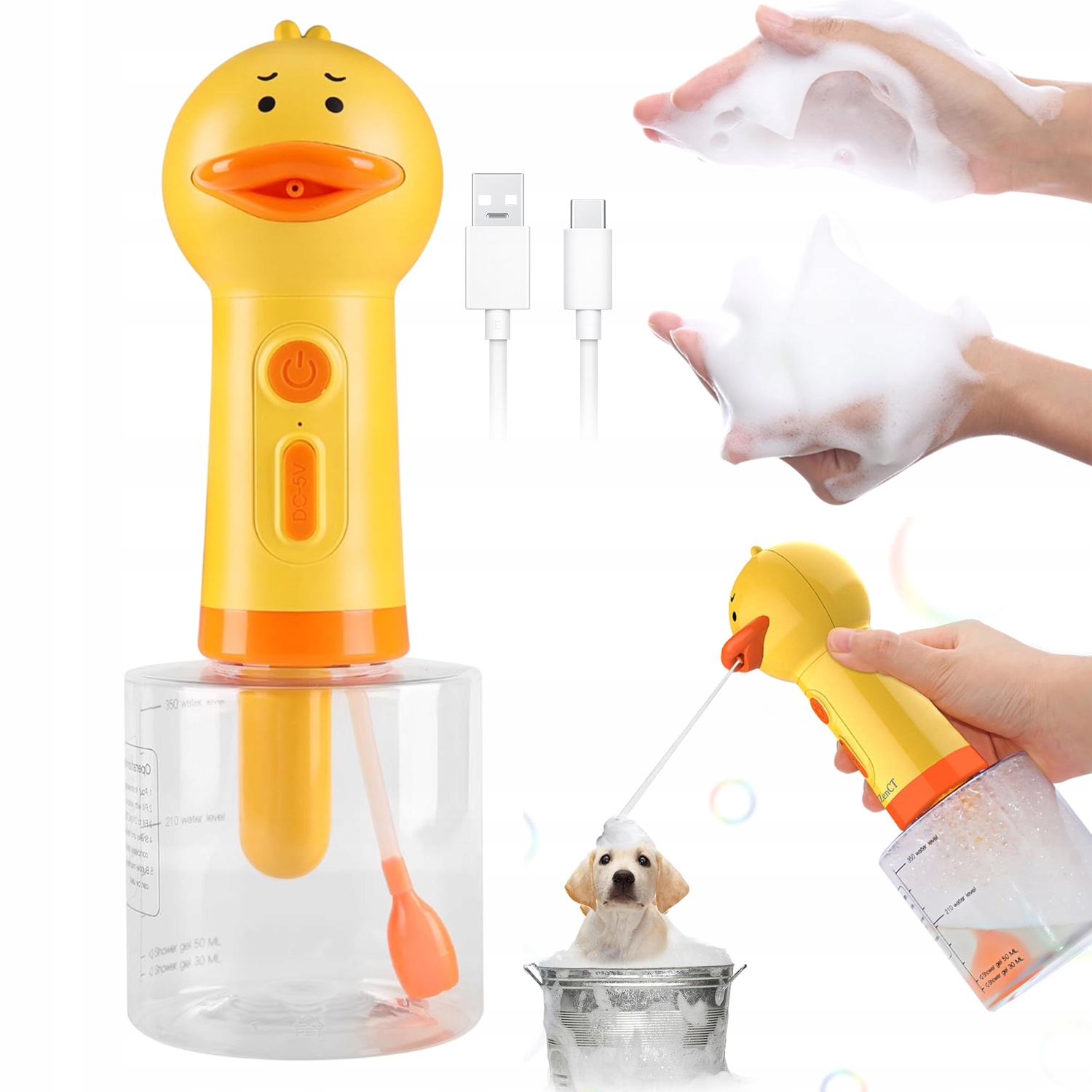Levně Elektrický Dávkovač Pěny 350ML Dávkovač Dávkovač S Kachním Mazlíčkem 1300MAH