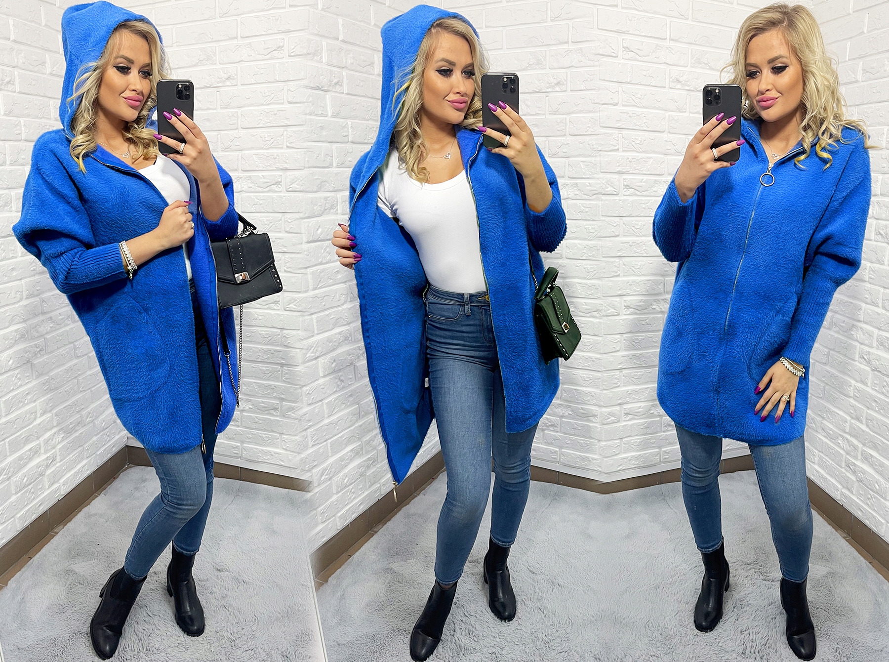 ALPAKI SUWAK PŁASZCZ WEŁNA KOLORY oversize DŁUGI CHABROWY Marka Soprato