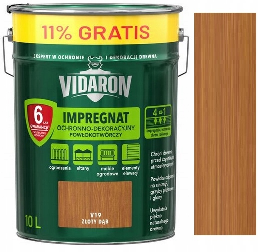 Vidaron Powłokotwórczy Impregnat Do Drewna V19 Złoty Dąb 10L