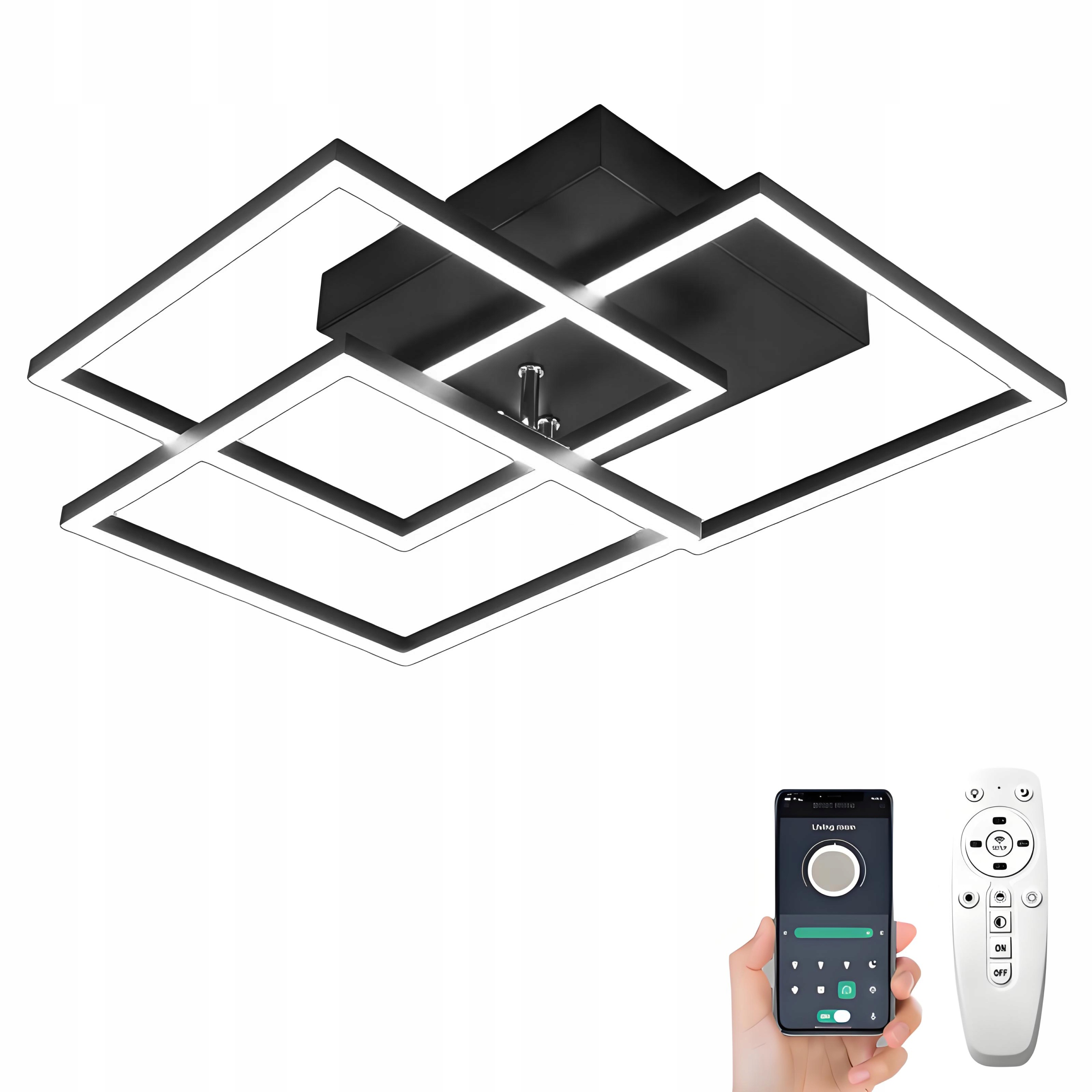 stropní svítidlo Led Lustr Černý Čtvercový Moderní S Dálkovým Ovládáním App 40W